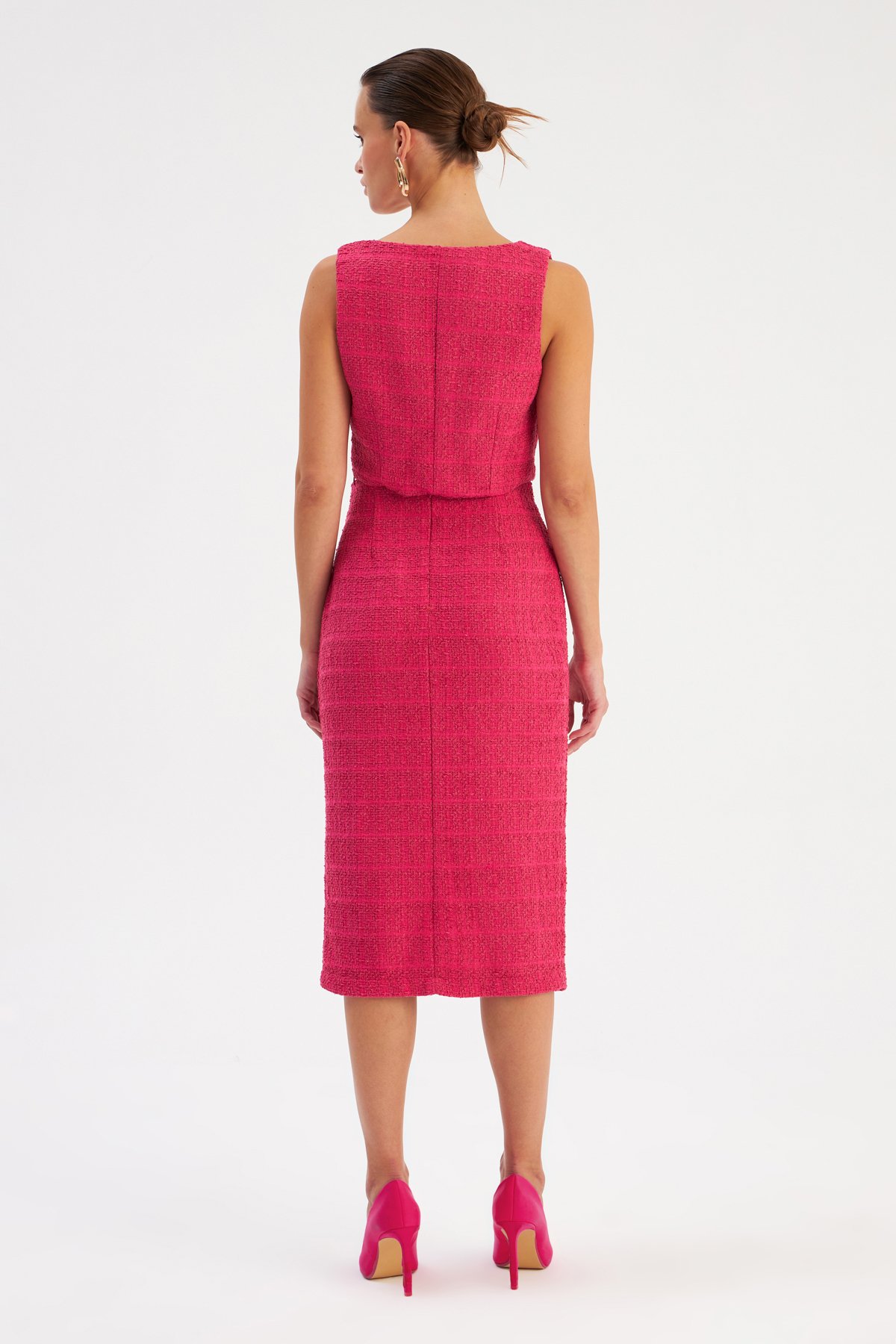 Yırtmaçlı Tüvit Kalem Etek - FUŞYA