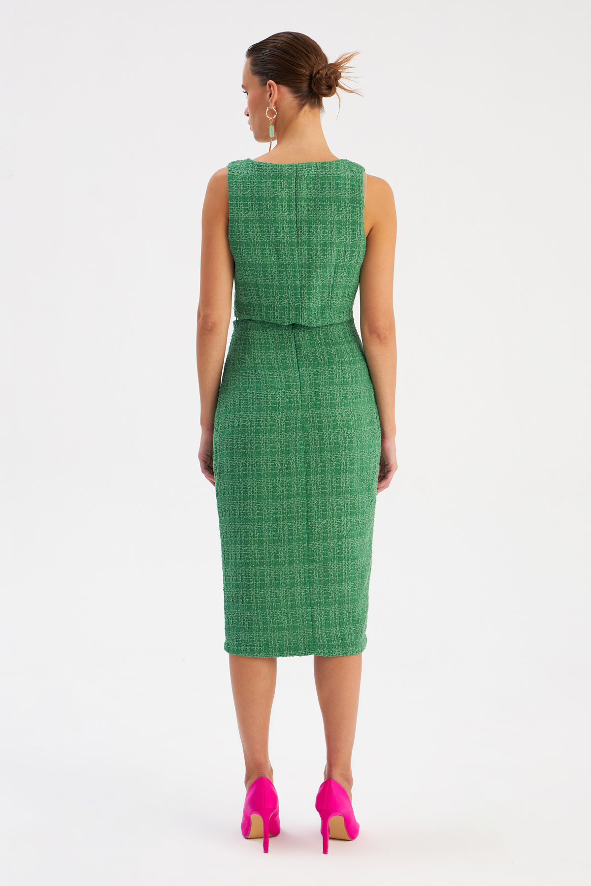 Yırtmaçlı Tüvit Kalem Etek - K.YEŞİL