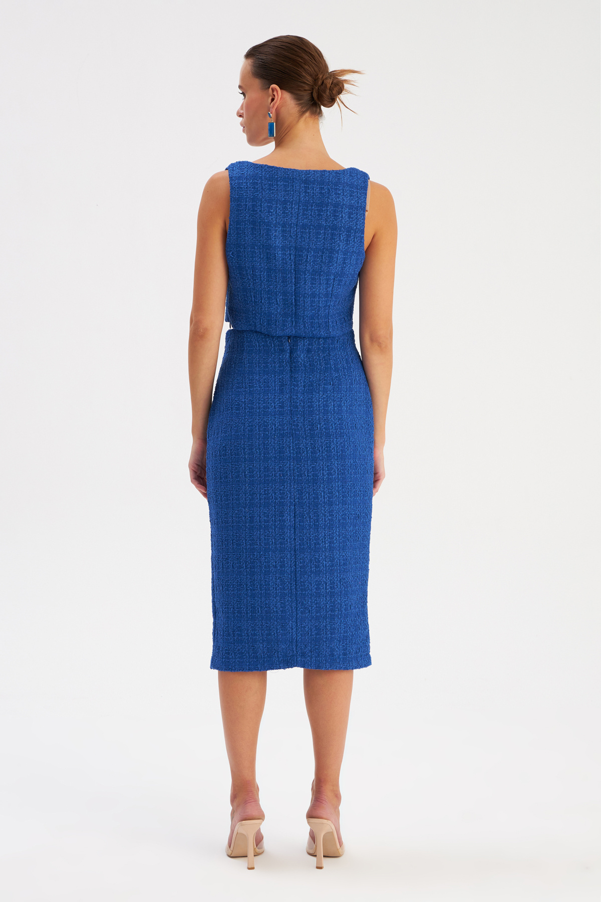 Yırtmaçlı Tüvit Kalem Etek - SAX MAVİ