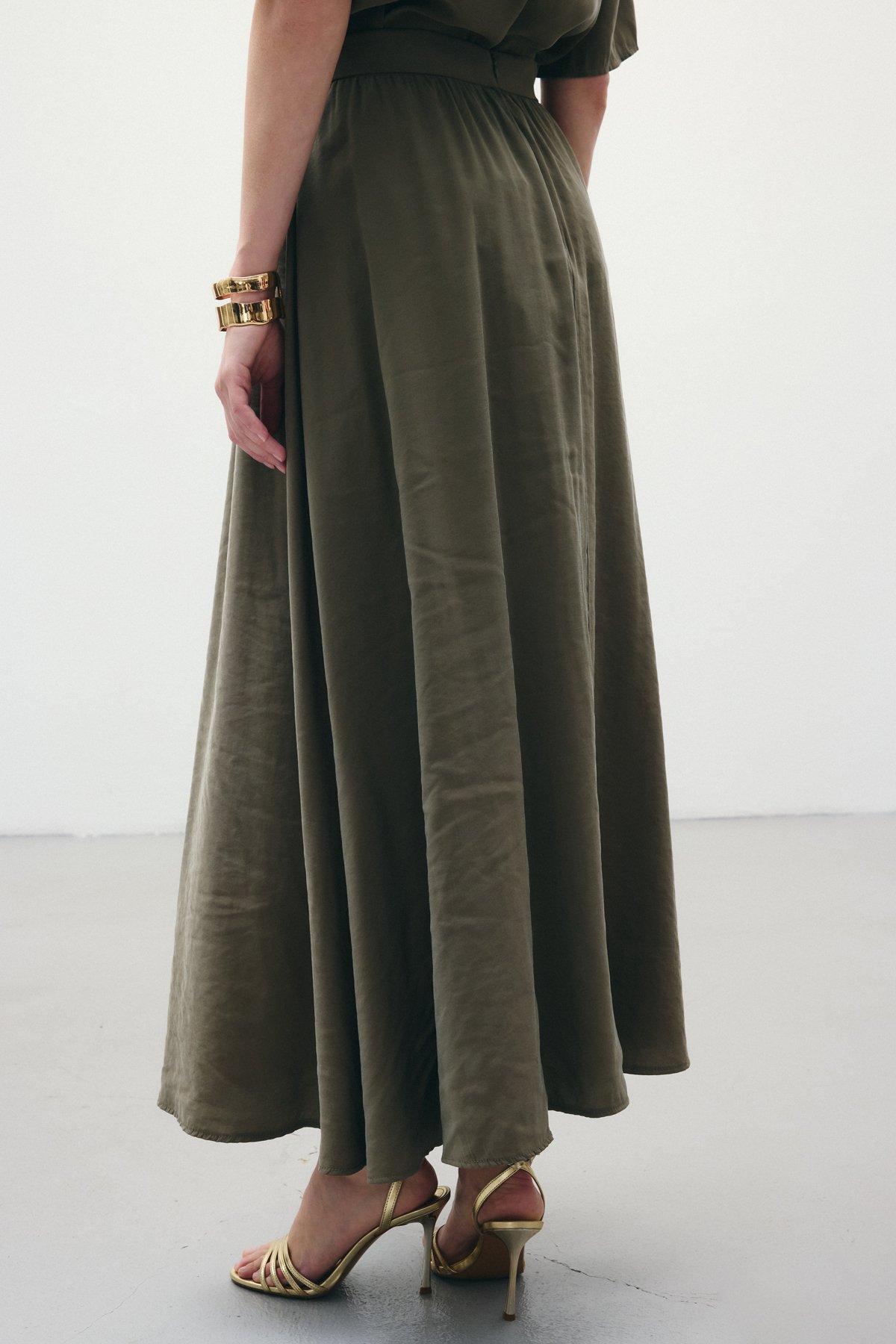 Yırtmaçlı Uzun Etek - Haki