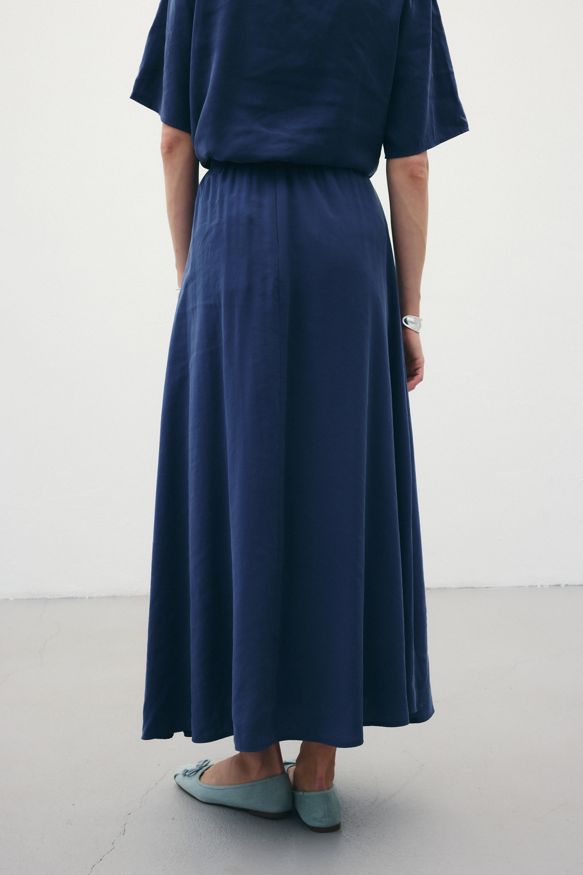 Yırtmaçlı Uzun Etek - İndigo