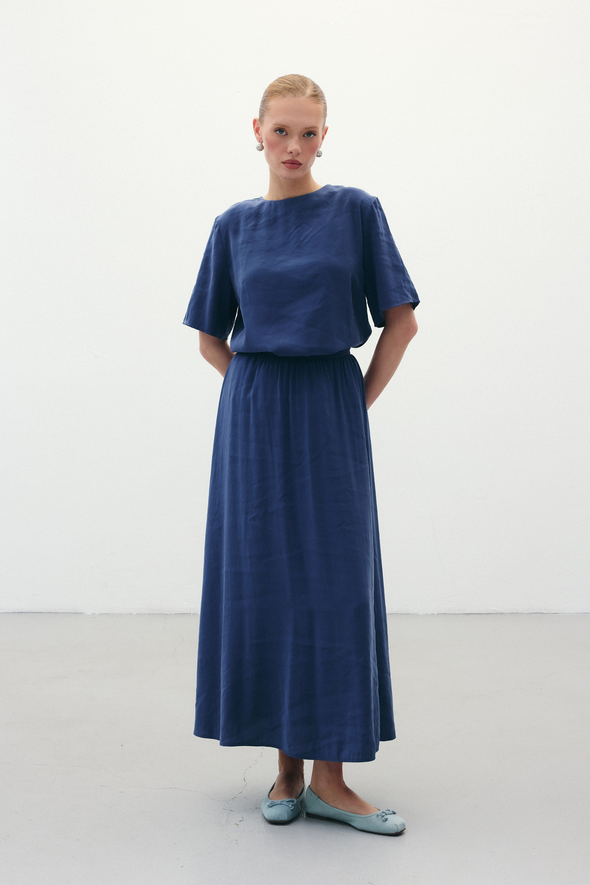 Yırtmaçlı Uzun Etek - İndigo