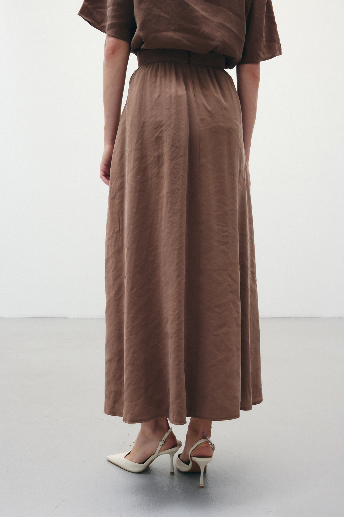 Yırtmaçlı Uzun Etek - Kahve