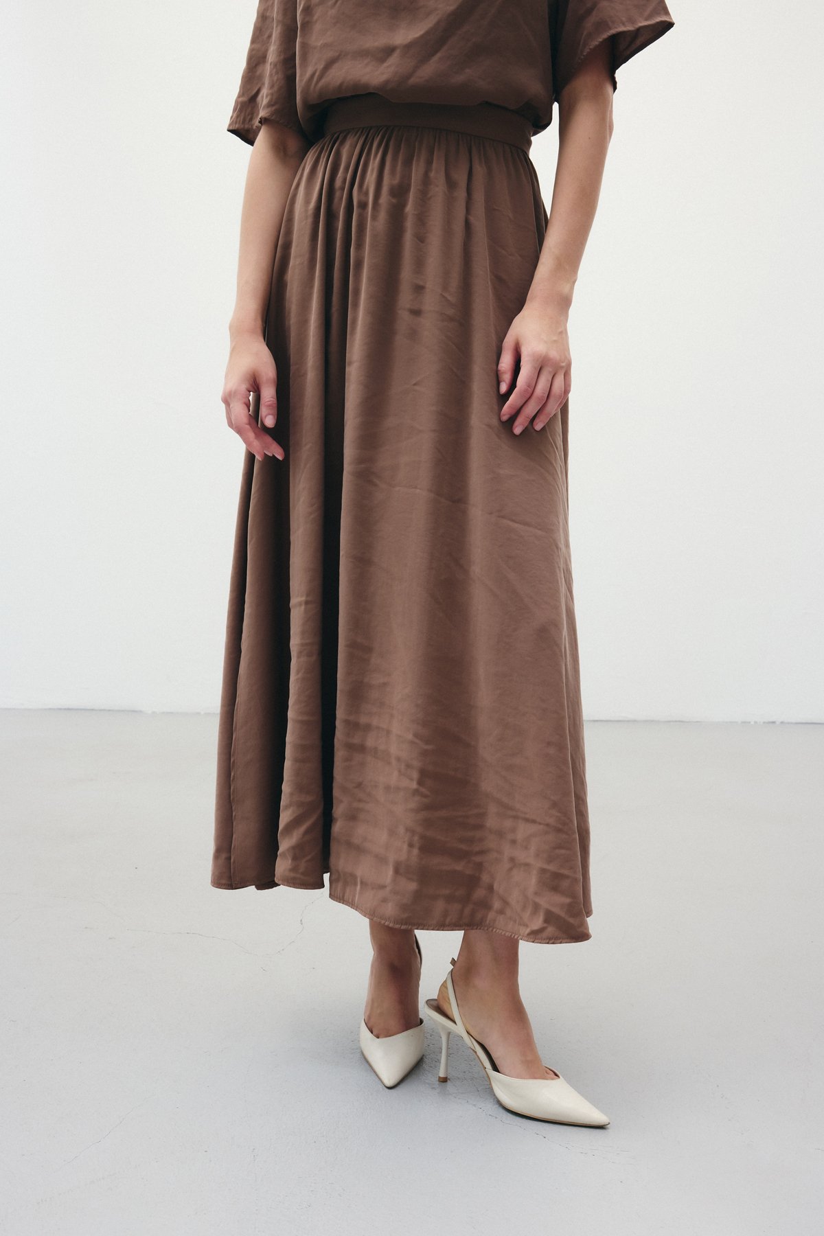 Yırtmaçlı Uzun Etek - Kahve