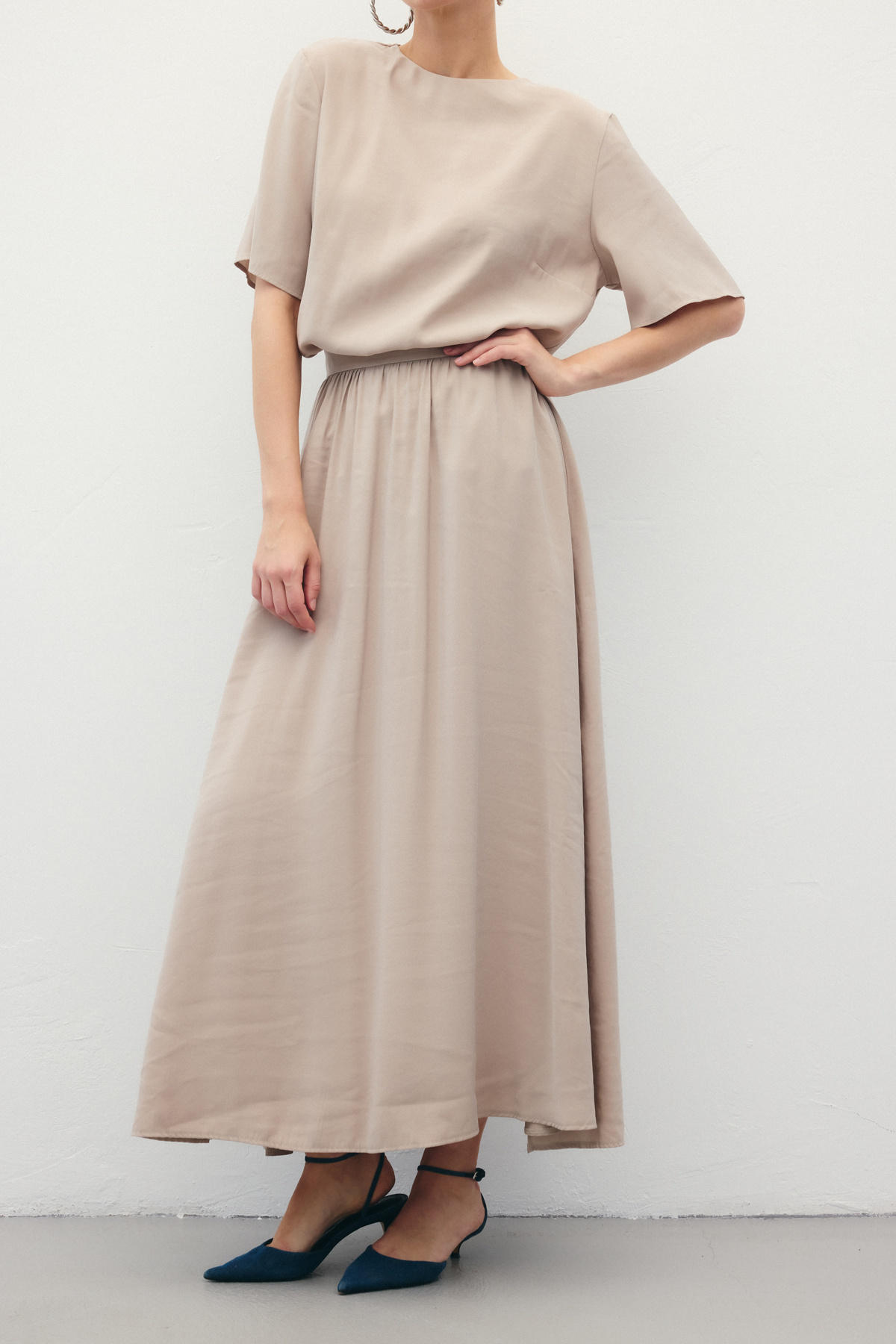 Yırtmaçlı Uzun Etek - Taş