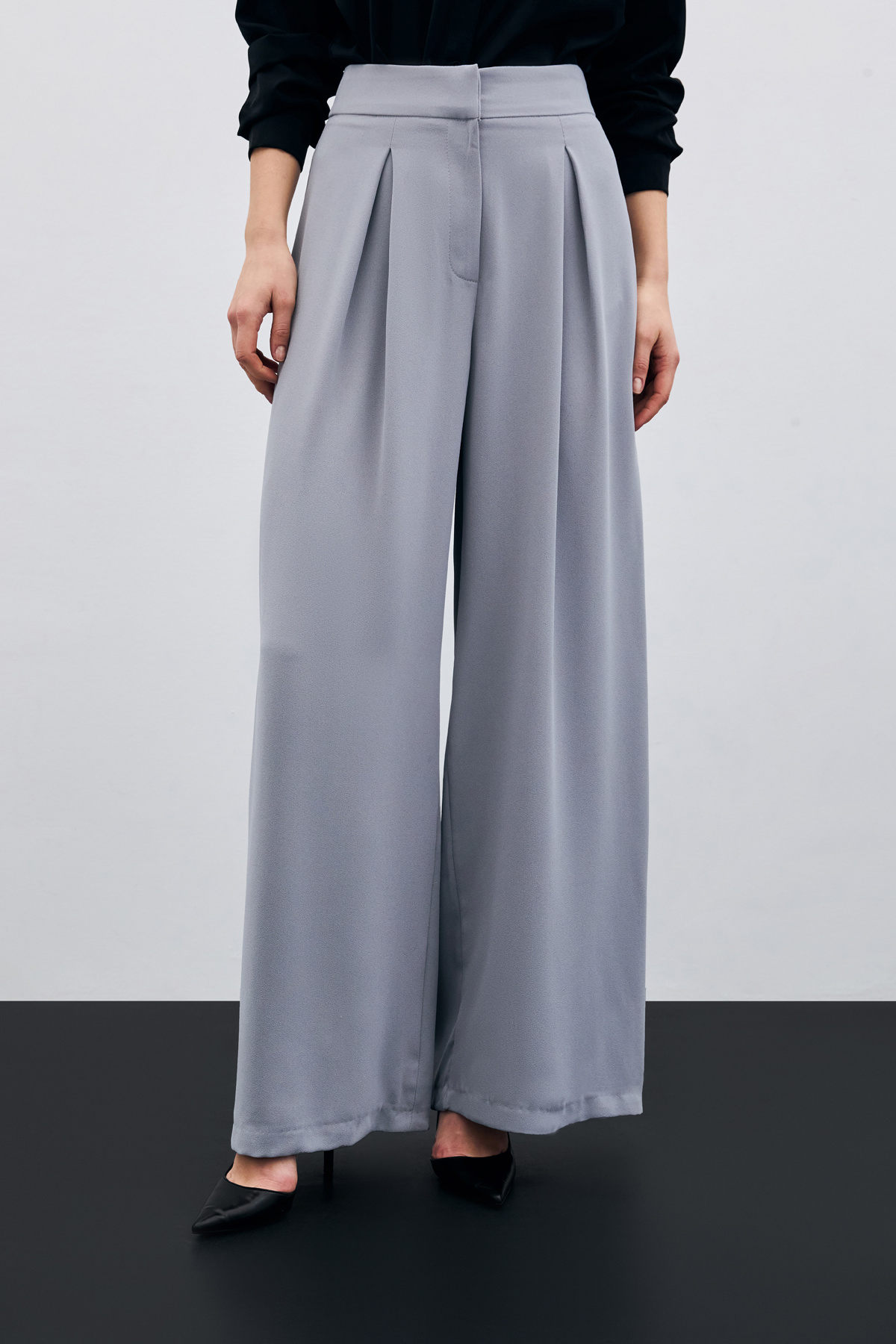 Yüksek Bel Bol Paça Pantolon - Gri