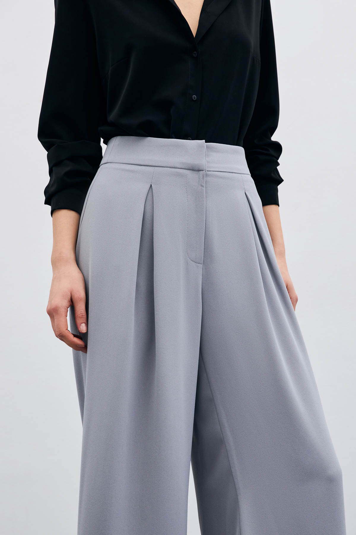 Yüksek Bel Bol Paça Pantolon - Gri
