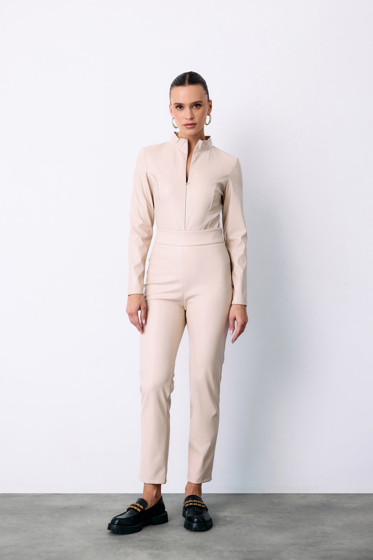 Yüksek Bel Deri Pantolon - TAŞ