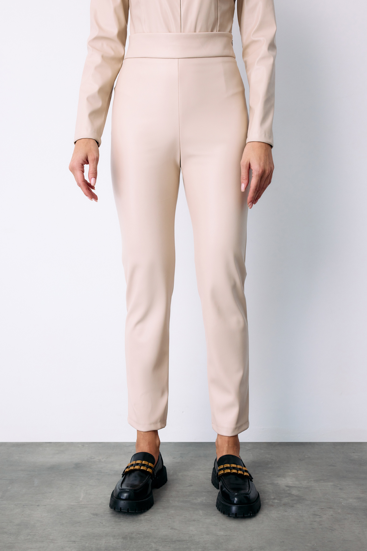 Yüksek Bel Deri Pantolon - TAŞ