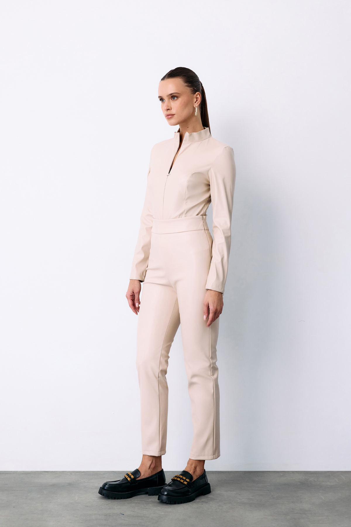 Yüksek Bel Deri Pantolon - TAŞ