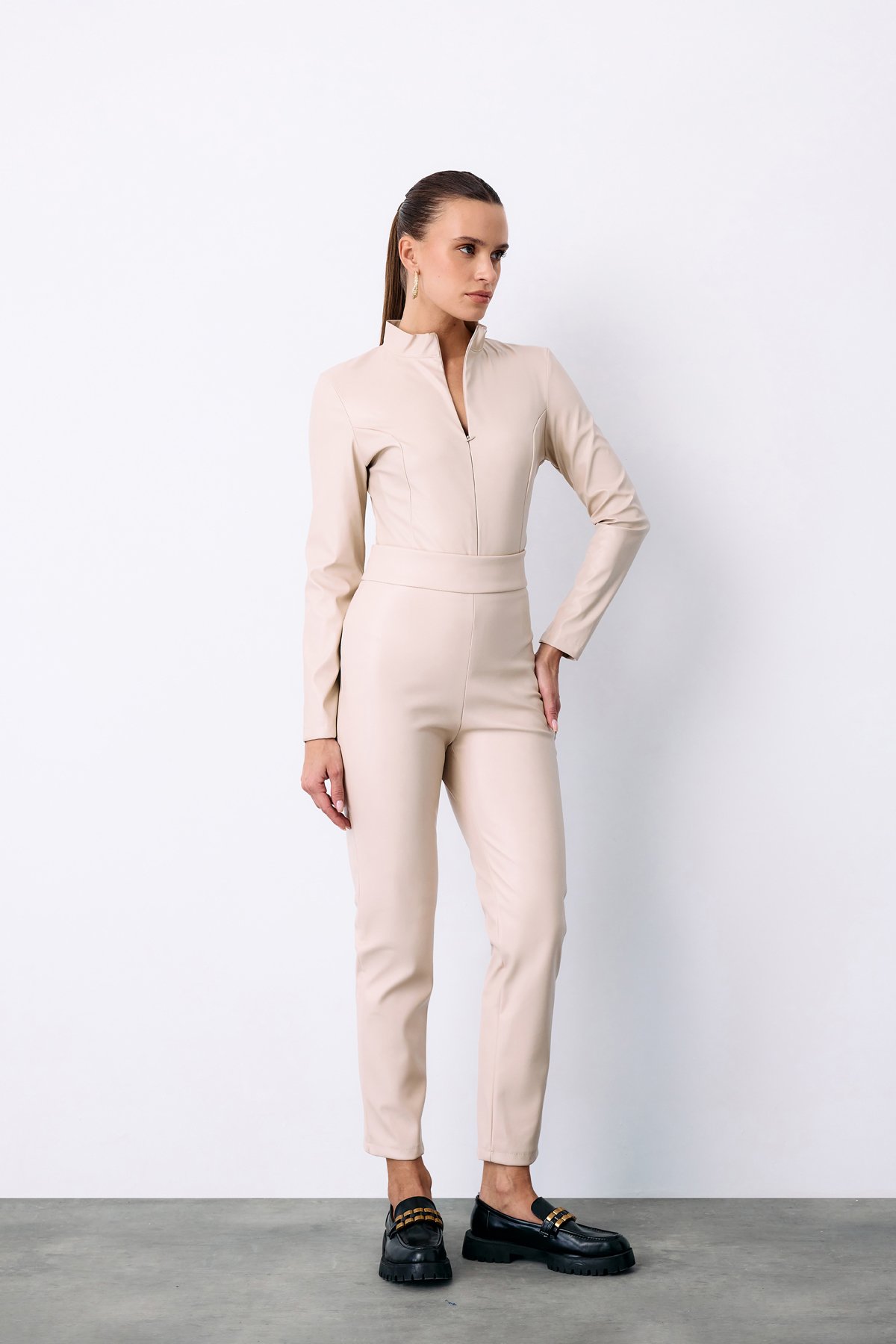 Yüksek Bel Deri Pantolon - TAŞ