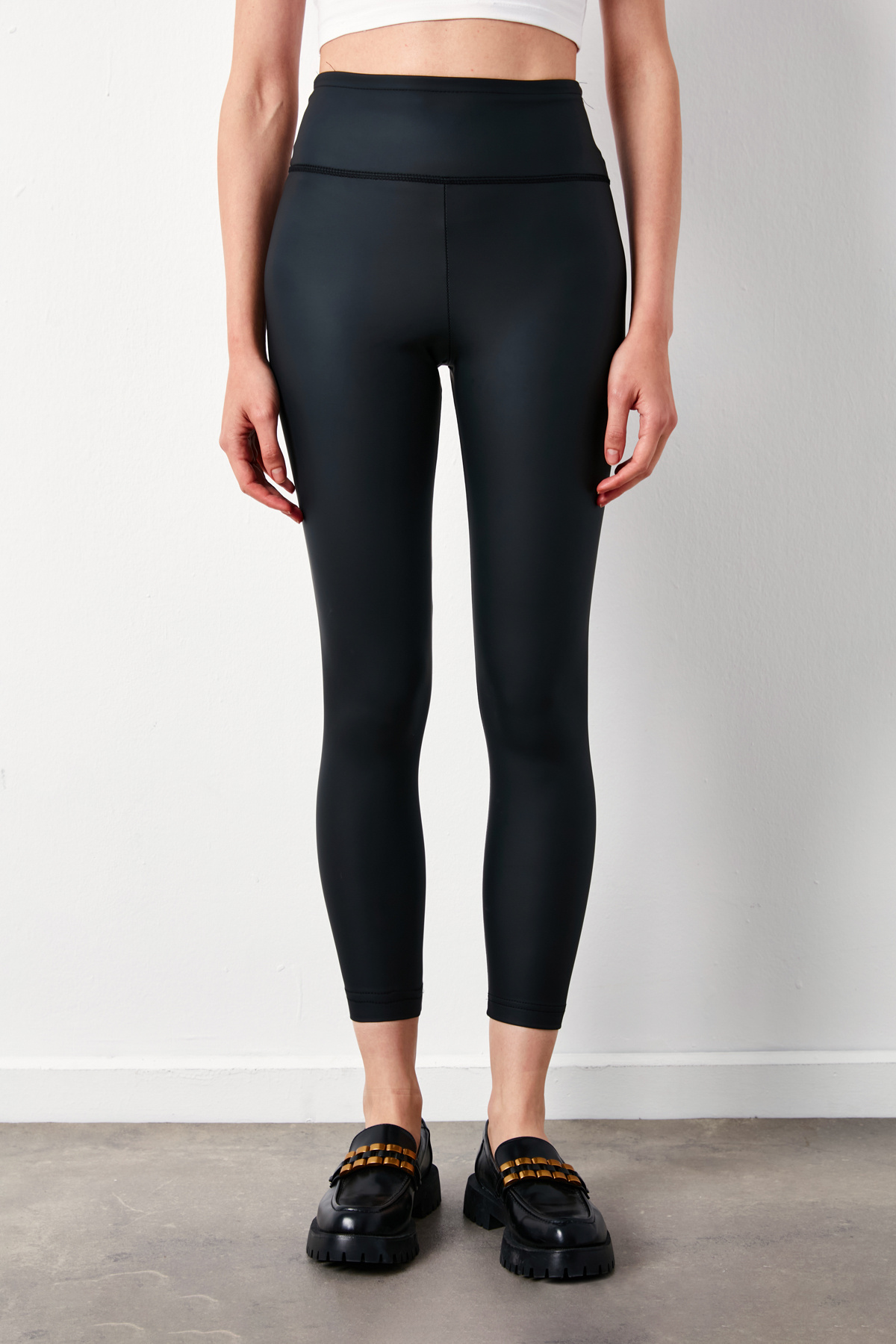 Yüksek Bel Deri Tayt - SİYAH