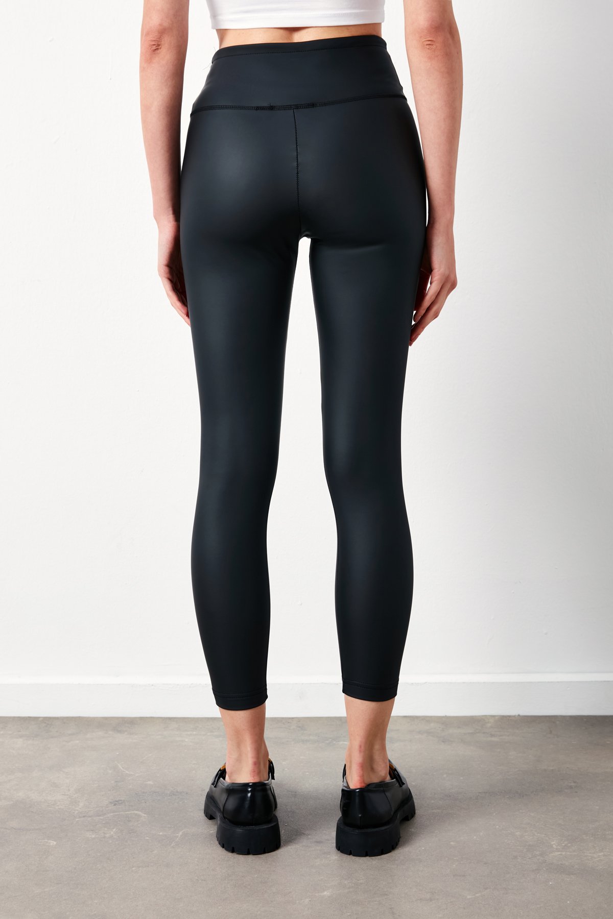 Yüksek Bel Deri Tayt - SİYAH