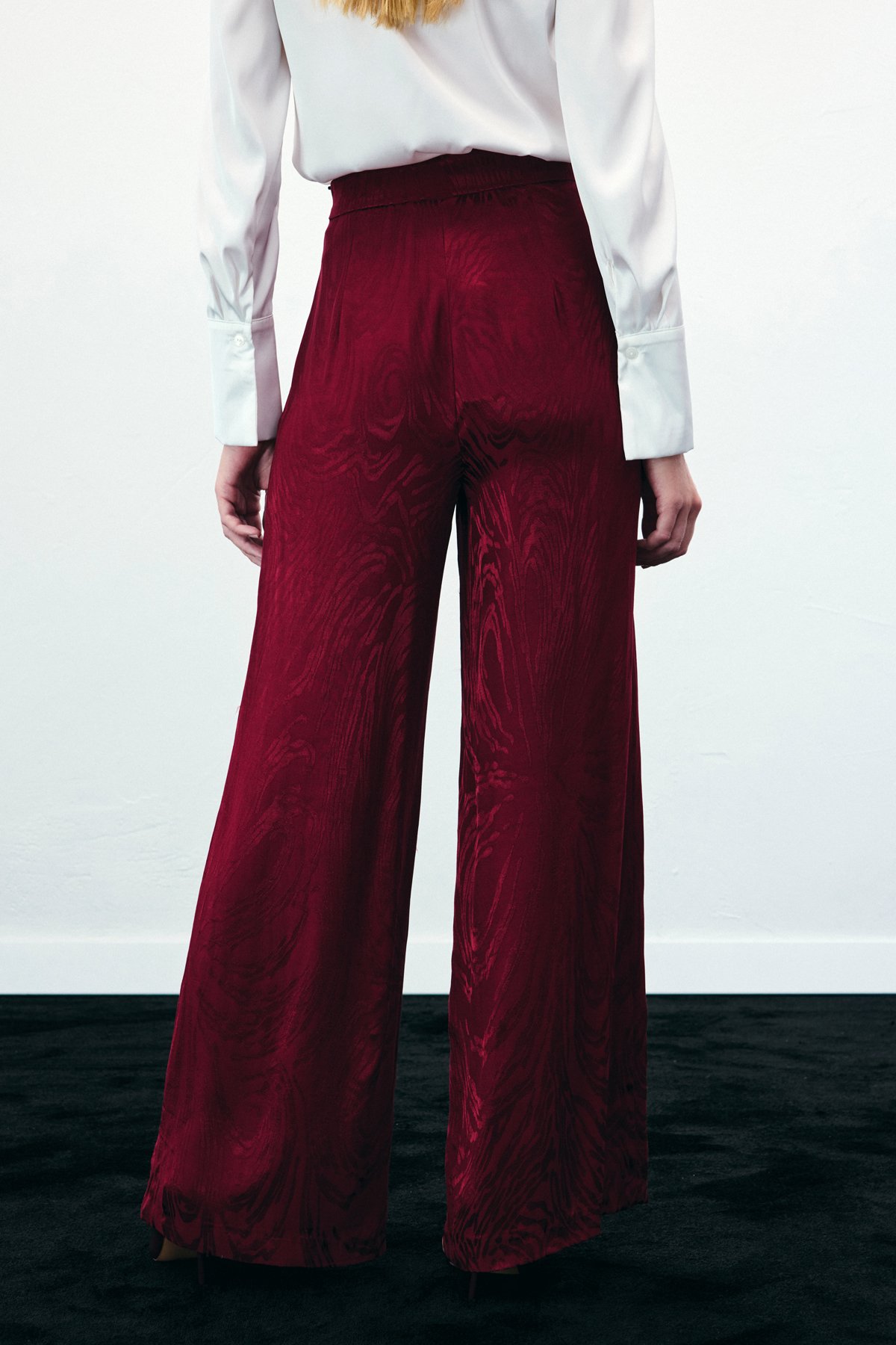 Yüksek Bel Desenli Pantolon - Bordo