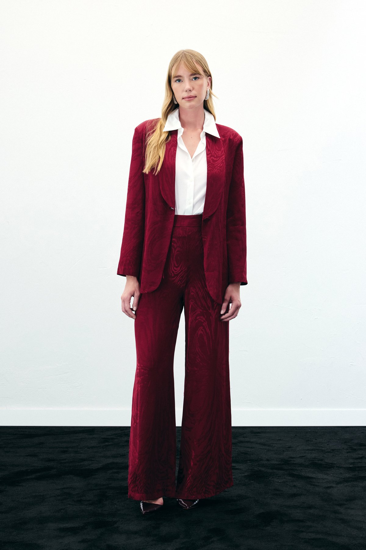 Yüksek Bel Desenli Pantolon - Bordo