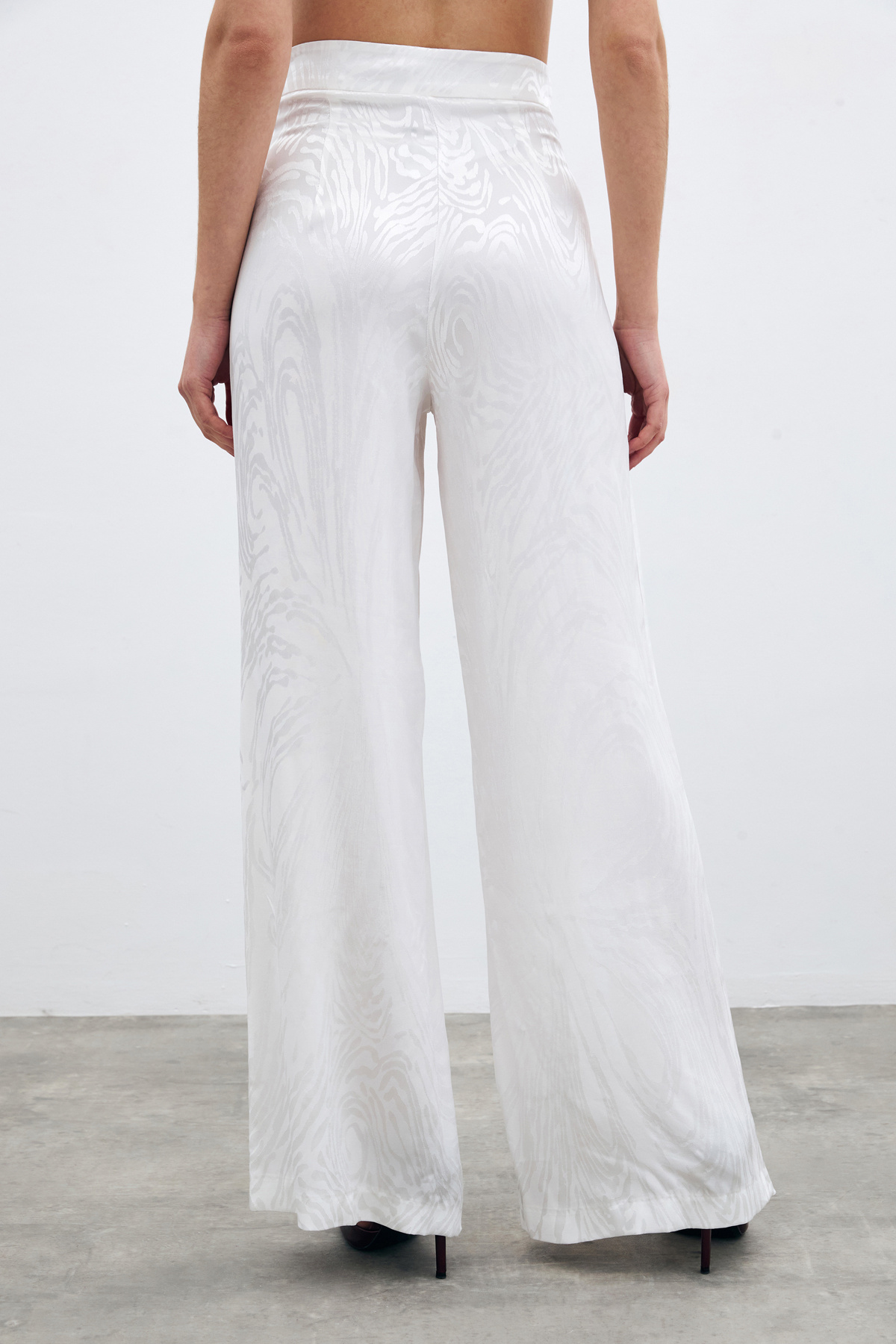 Yüksek Bel Desenli Pantolon - Ekru