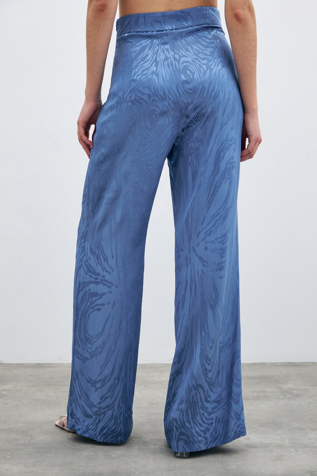 Yüksek Bel Desenli Pantolon - İndigo