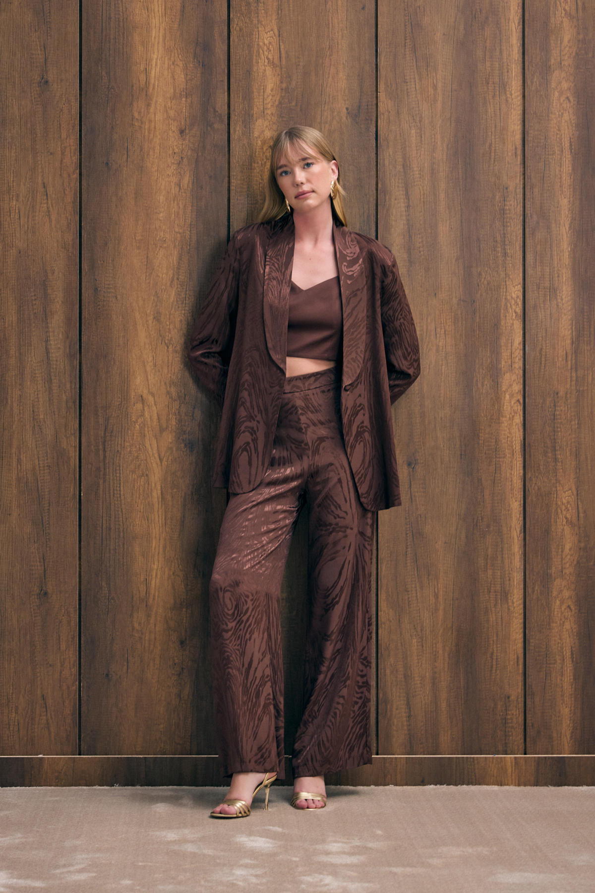 Yüksek Bel Desenli Pantolon - Kahve