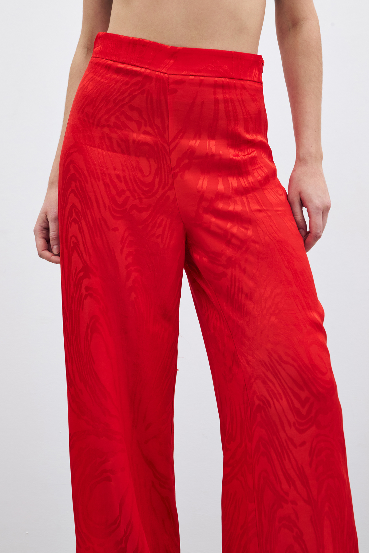 Yüksek Bel Desenli Pantolon - Kırmızı