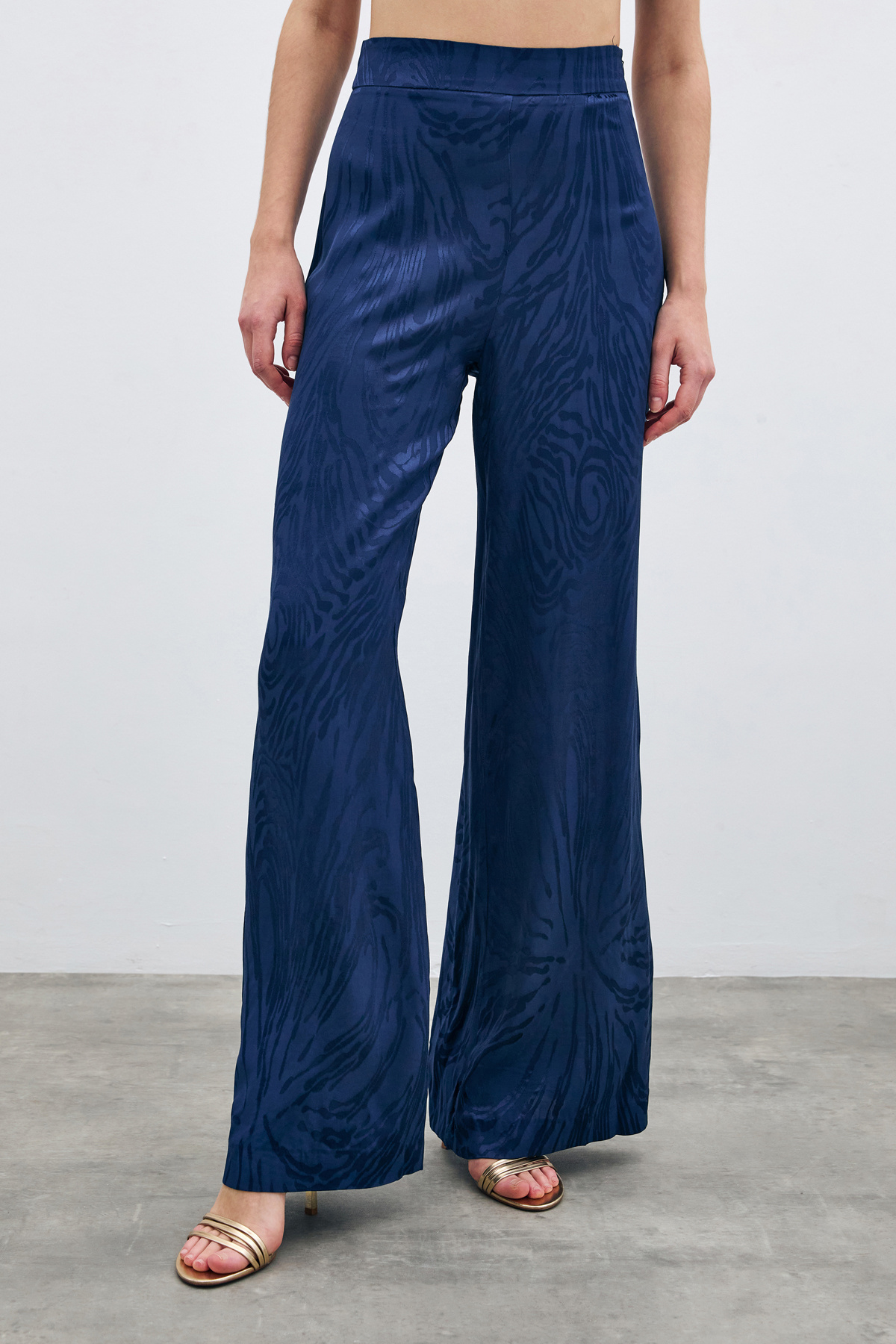 Yüksek Bel Desenli Pantolon - Lacivert