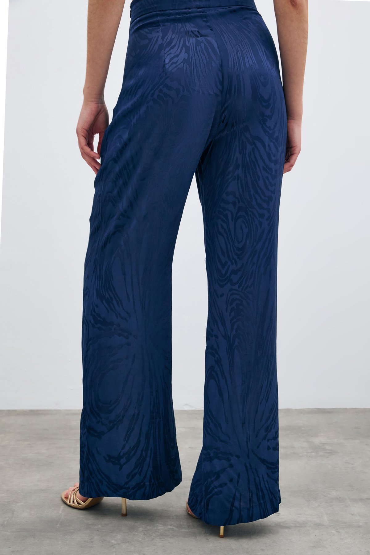 Yüksek Bel Desenli Pantolon - Lacivert