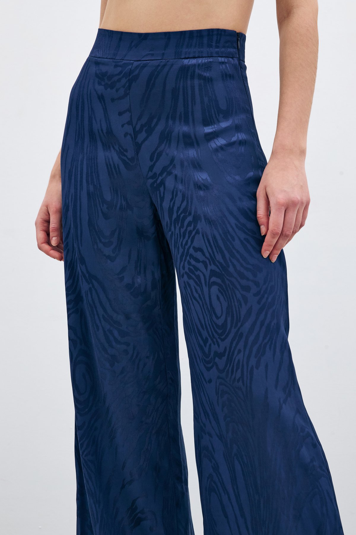 Yüksek Bel Desenli Pantolon - Lacivert