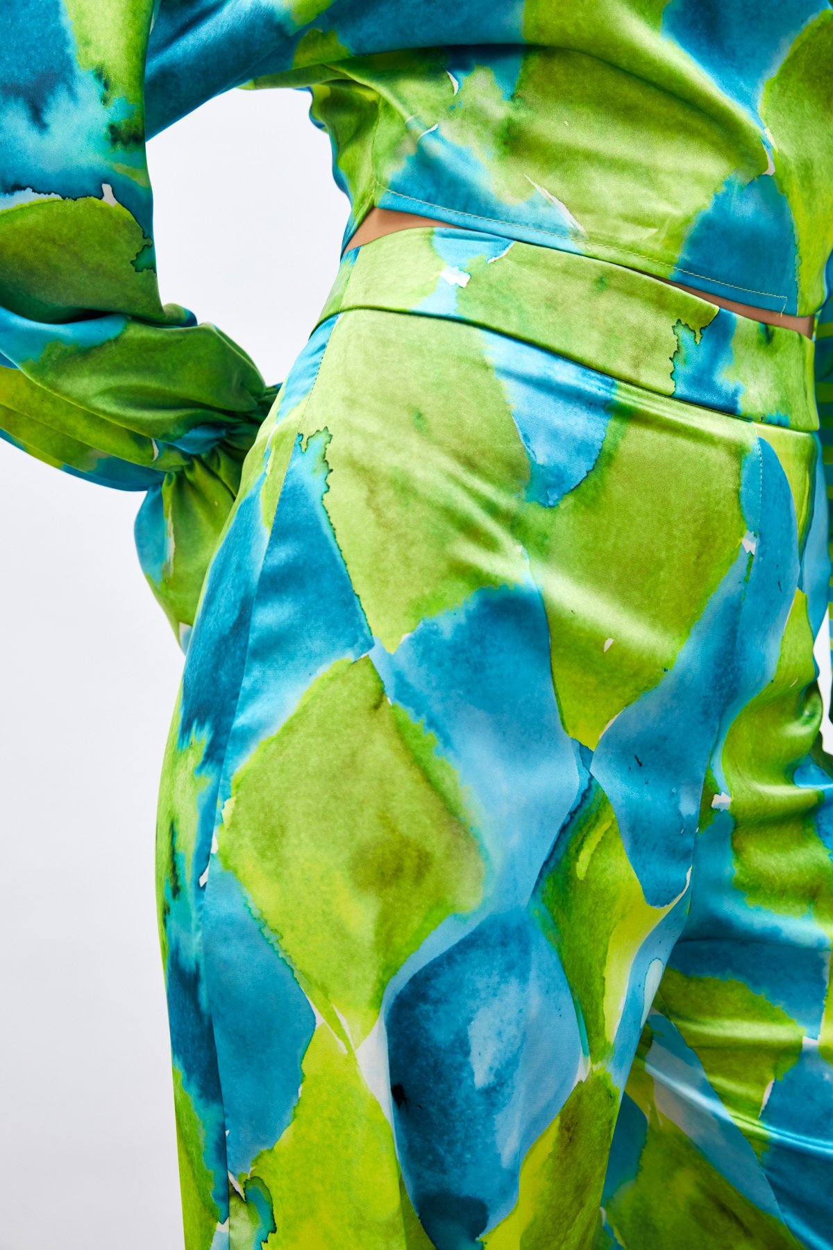 Yüksek Bel Desenli Pantolon - MAVİ