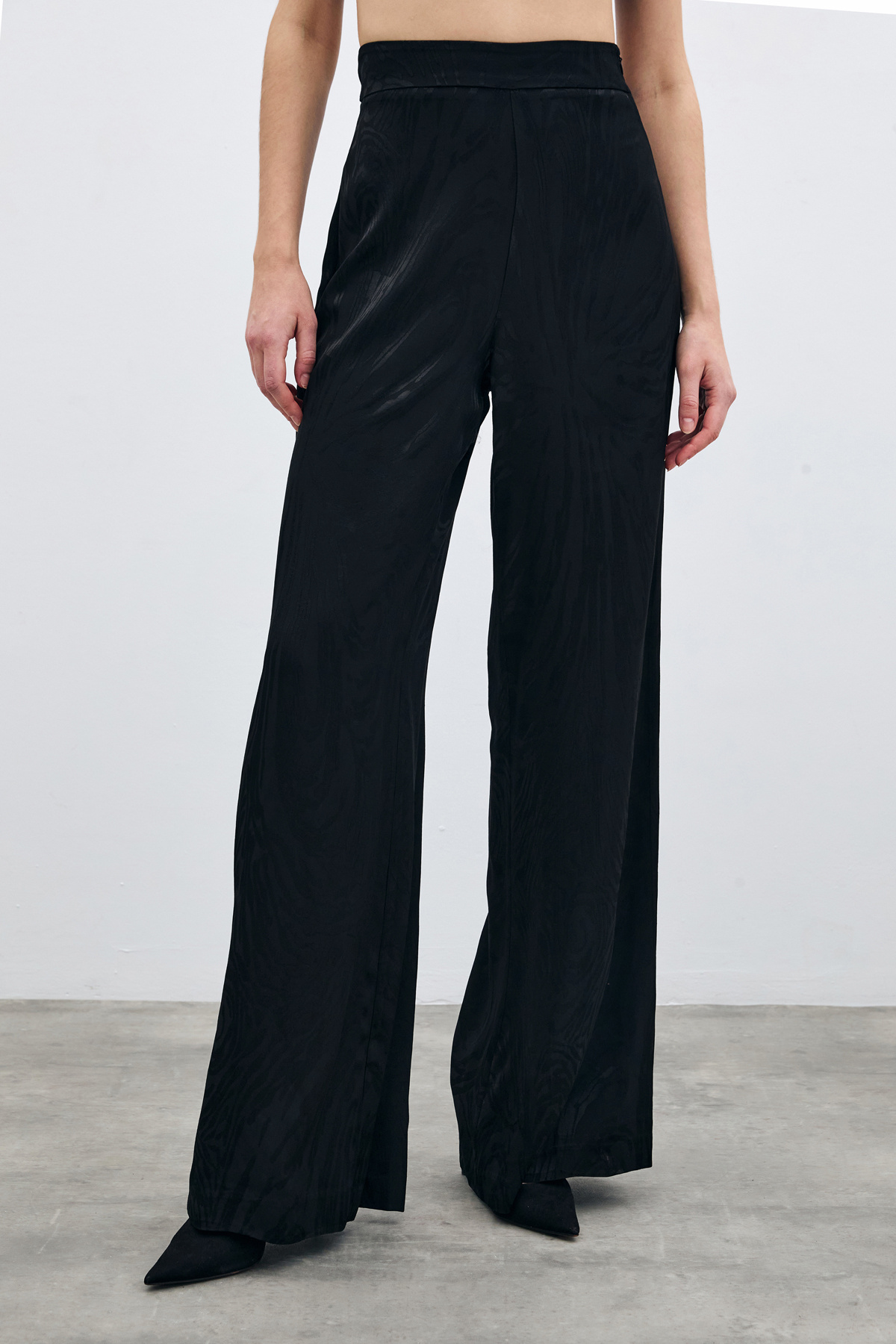 Yüksek Bel Desenli Pantolon - Siyah