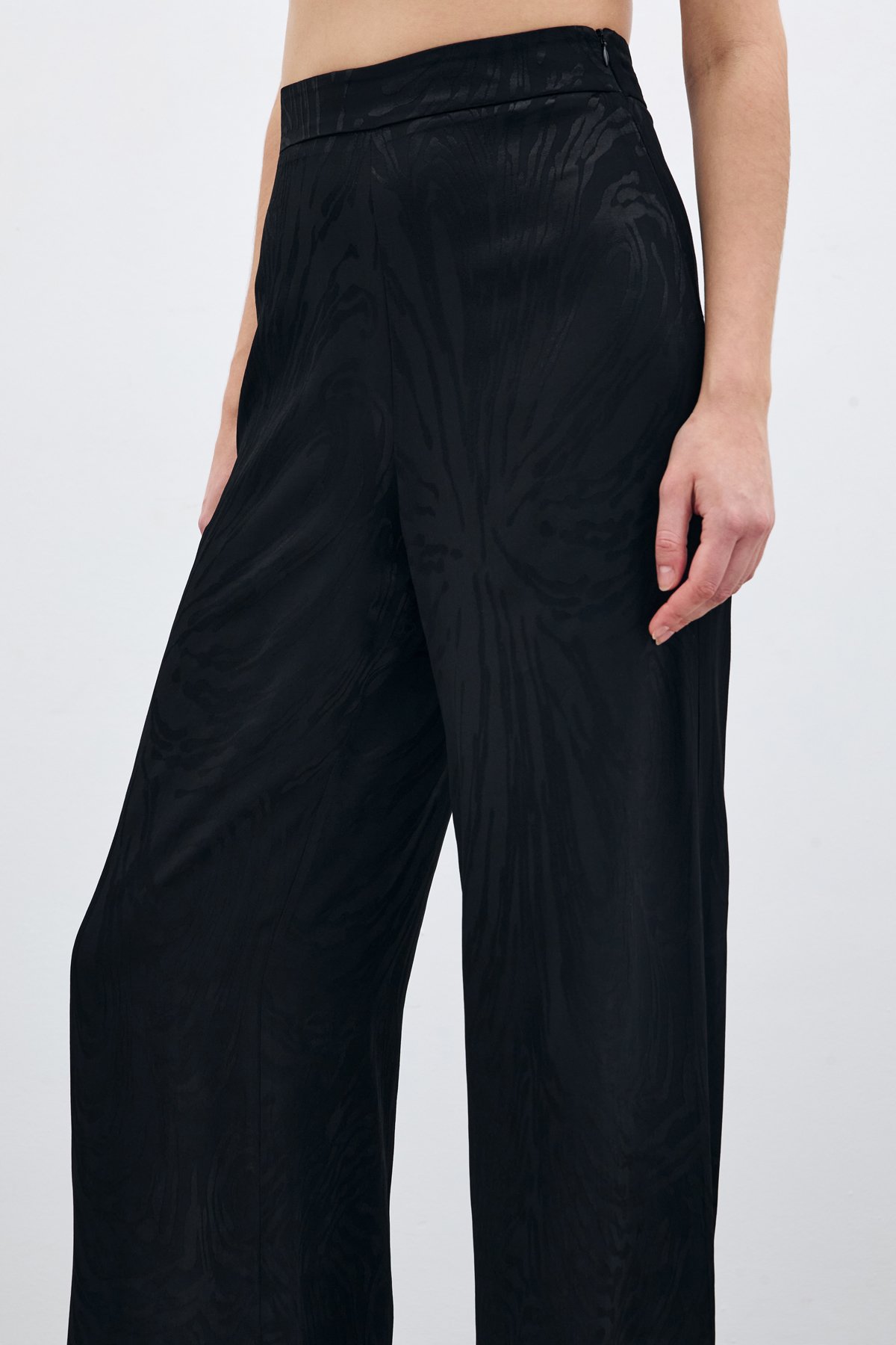 Yüksek Bel Desenli Pantolon - Siyah