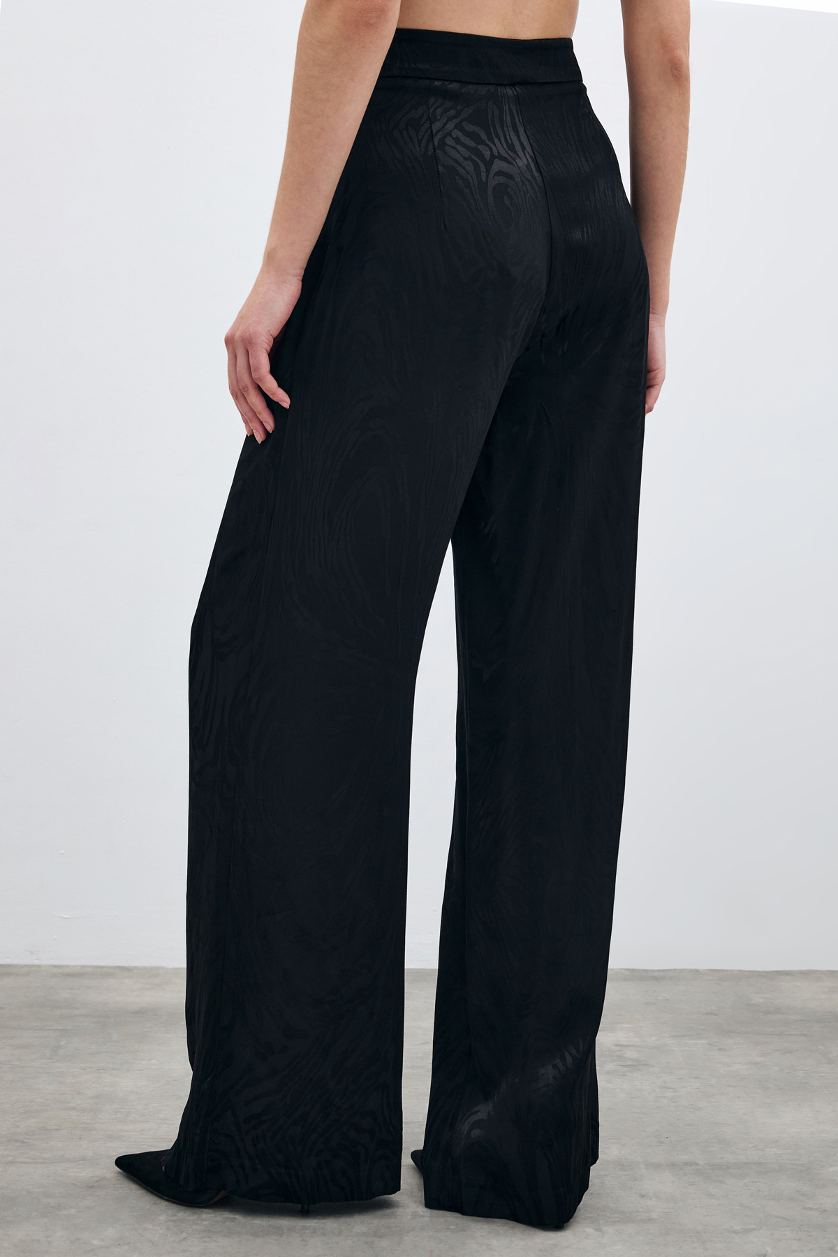 Yüksek Bel Desenli Pantolon - Siyah