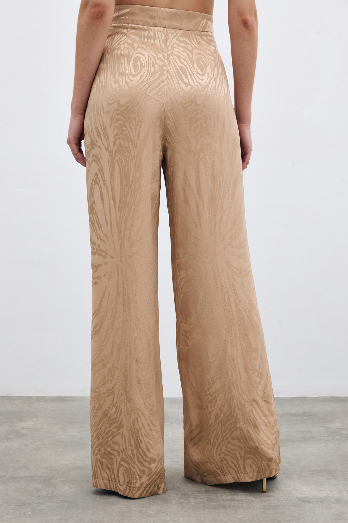 Yüksek Bel Desenli Pantolon - Vizon