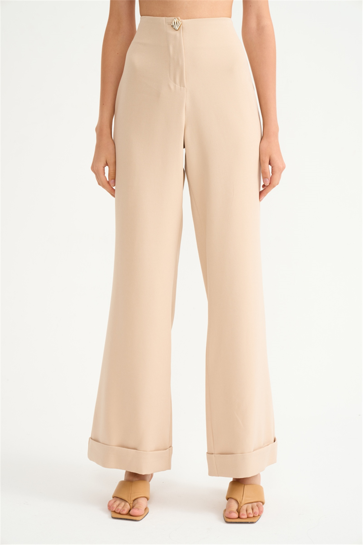 Yüksek bel düğme detaylı pantolon - TAŞ