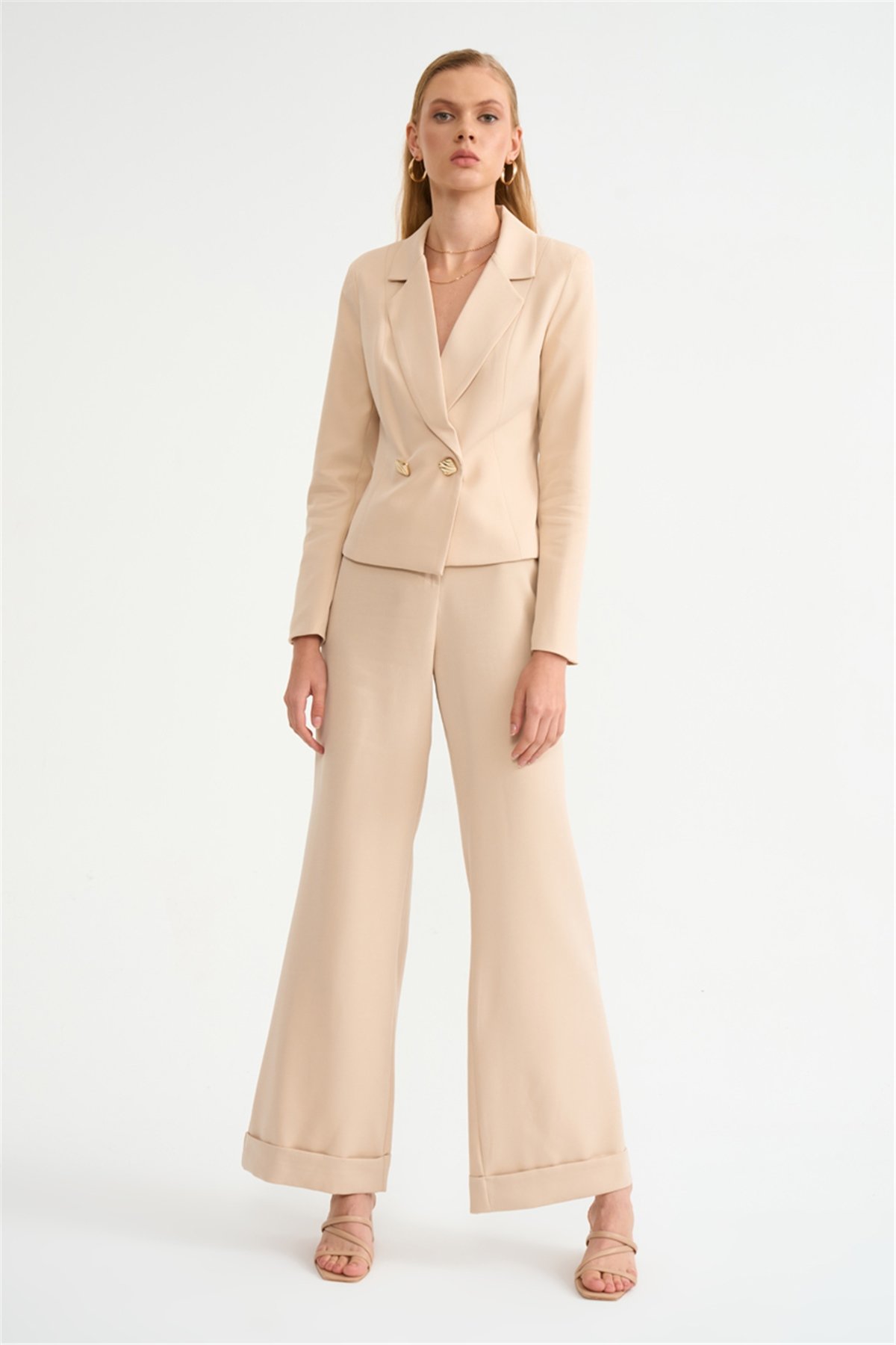 Yüksek bel düğme detaylı pantolon - TAŞ