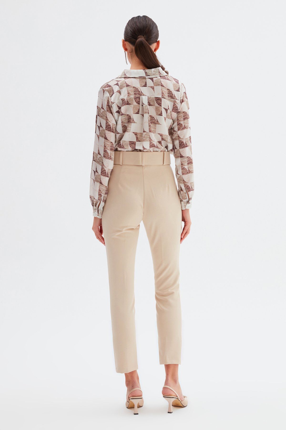 Yüksek Bel Kemerli Pantolon - BEJ
