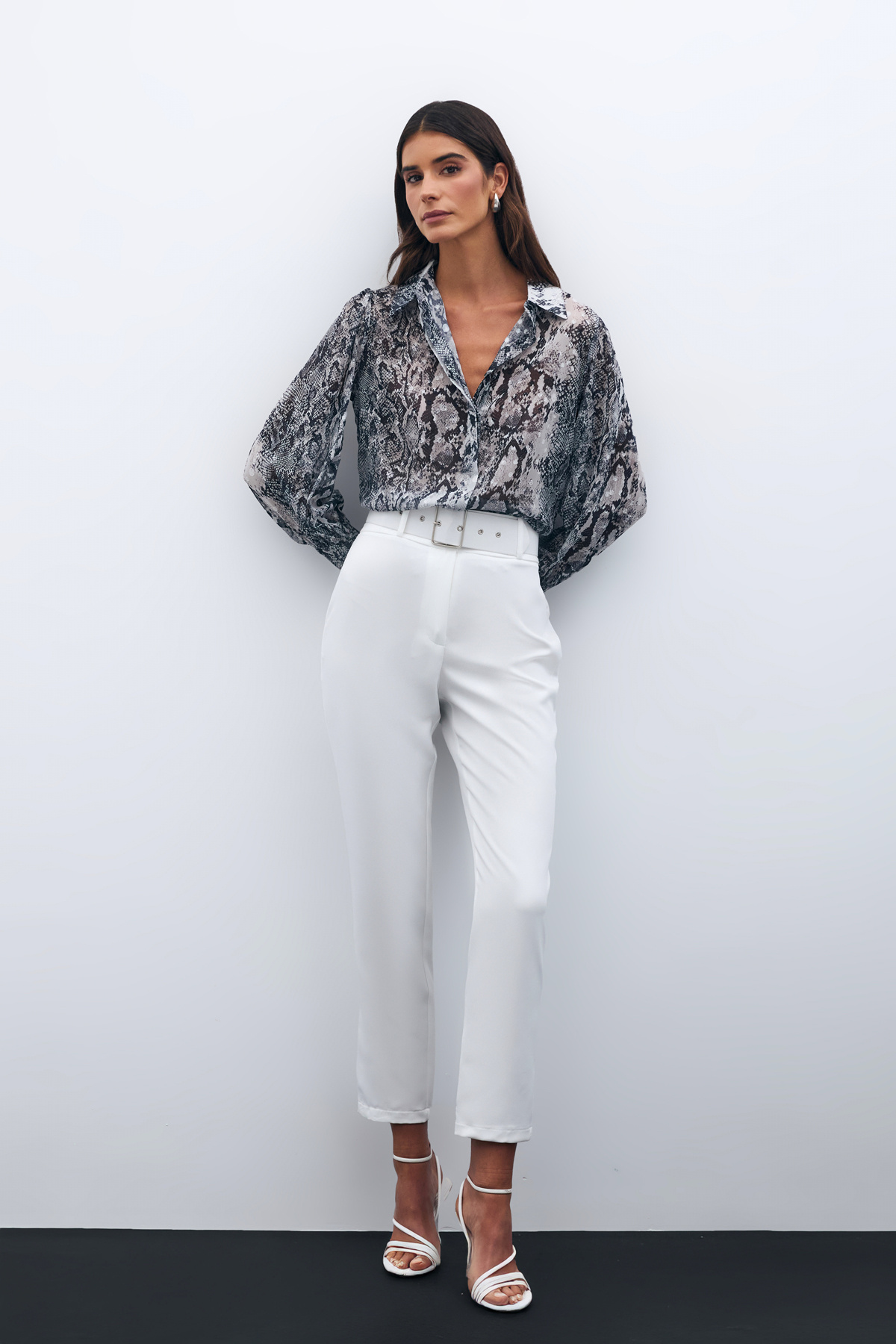 Yüksek Bel Kemerli Pantolon - EKRU