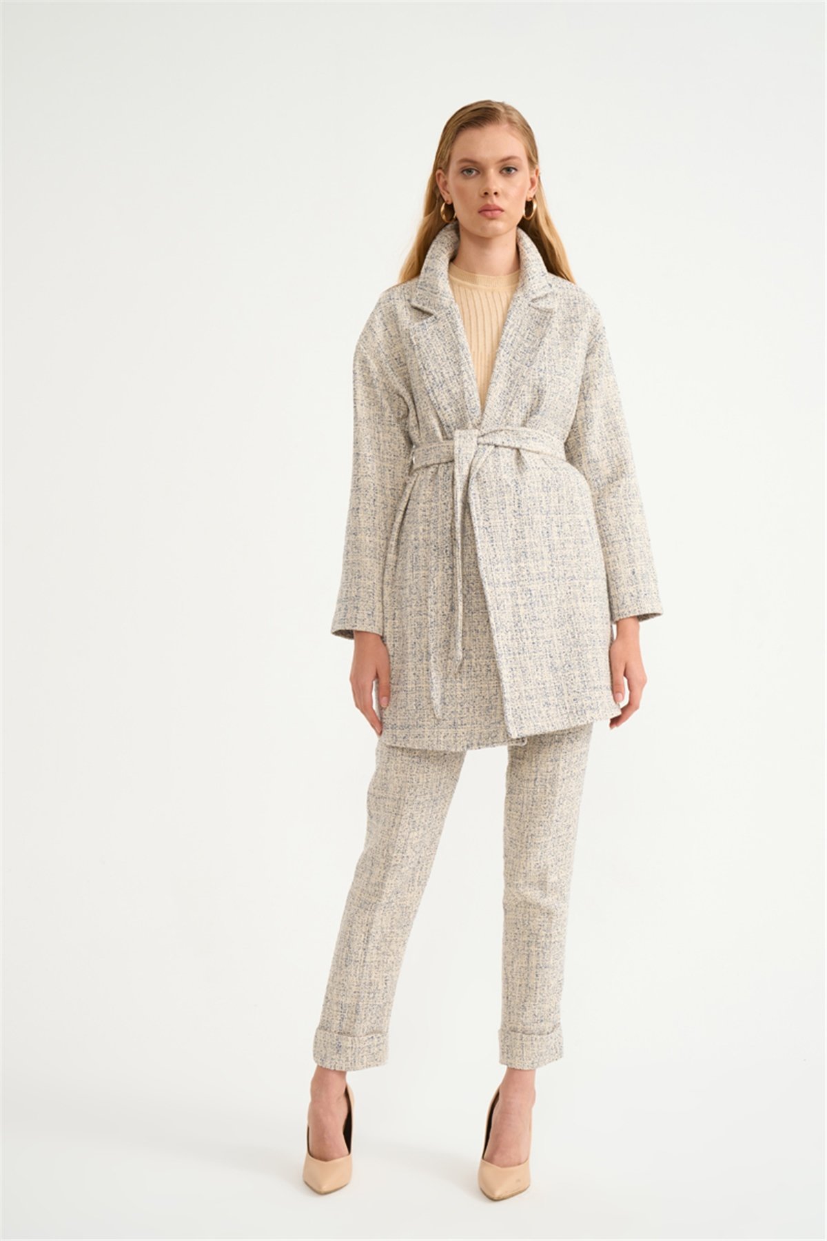 Yüksek bel kemerli pantolon - İNDİGO