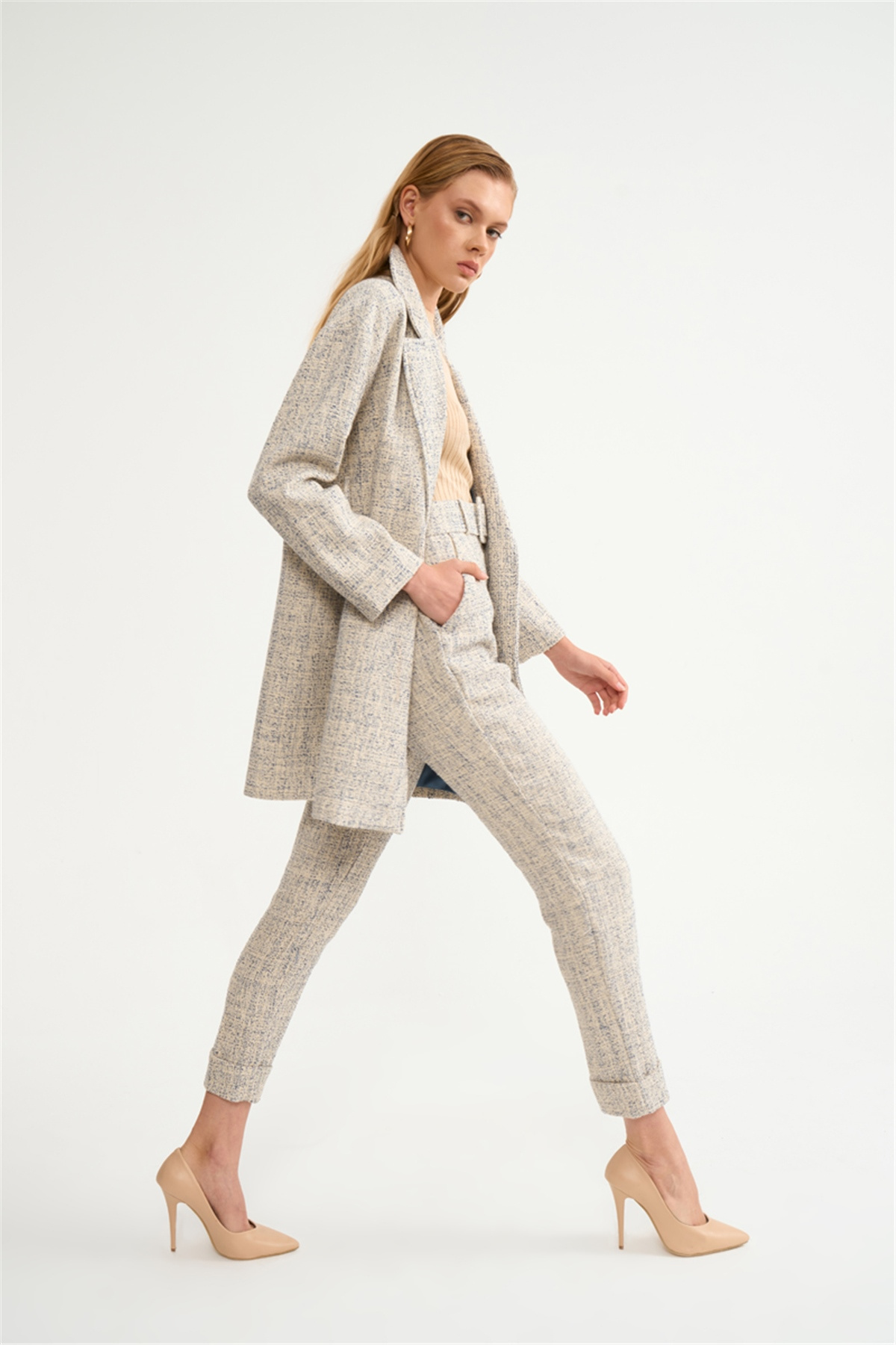 Yüksek bel kemerli pantolon - İNDİGO