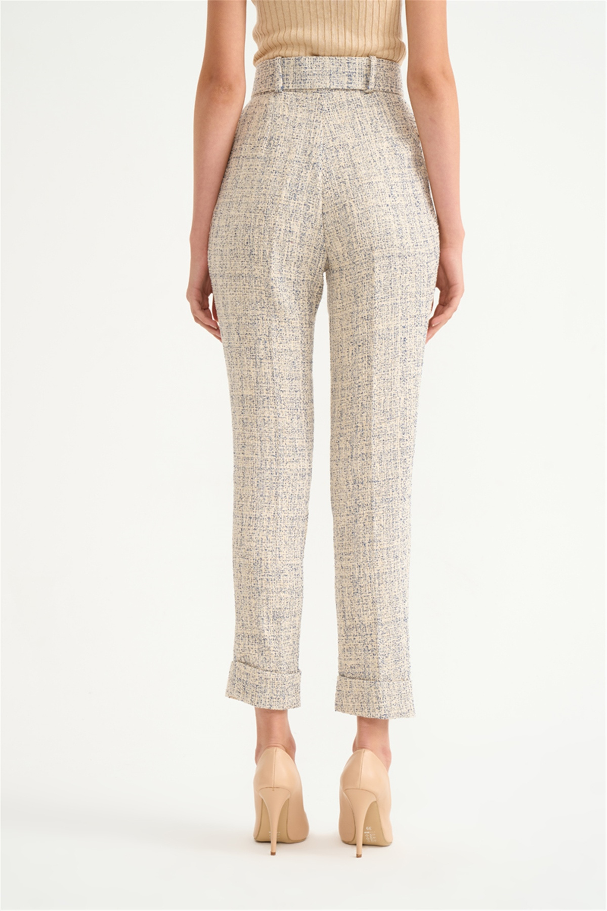 Yüksek bel kemerli pantolon - İNDİGO