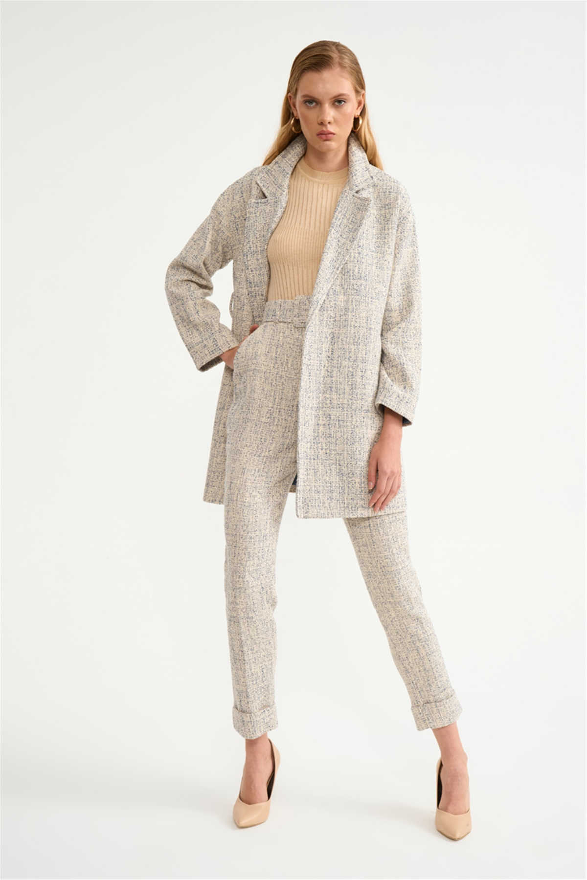 Yüksek bel kemerli pantolon - İNDİGO