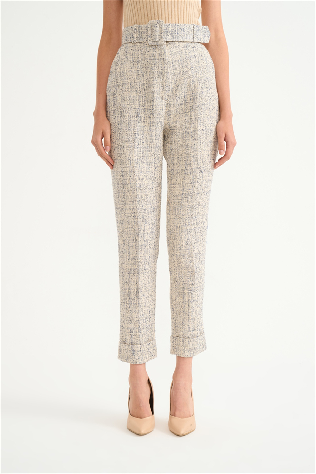 Yüksek bel kemerli pantolon - İNDİGO