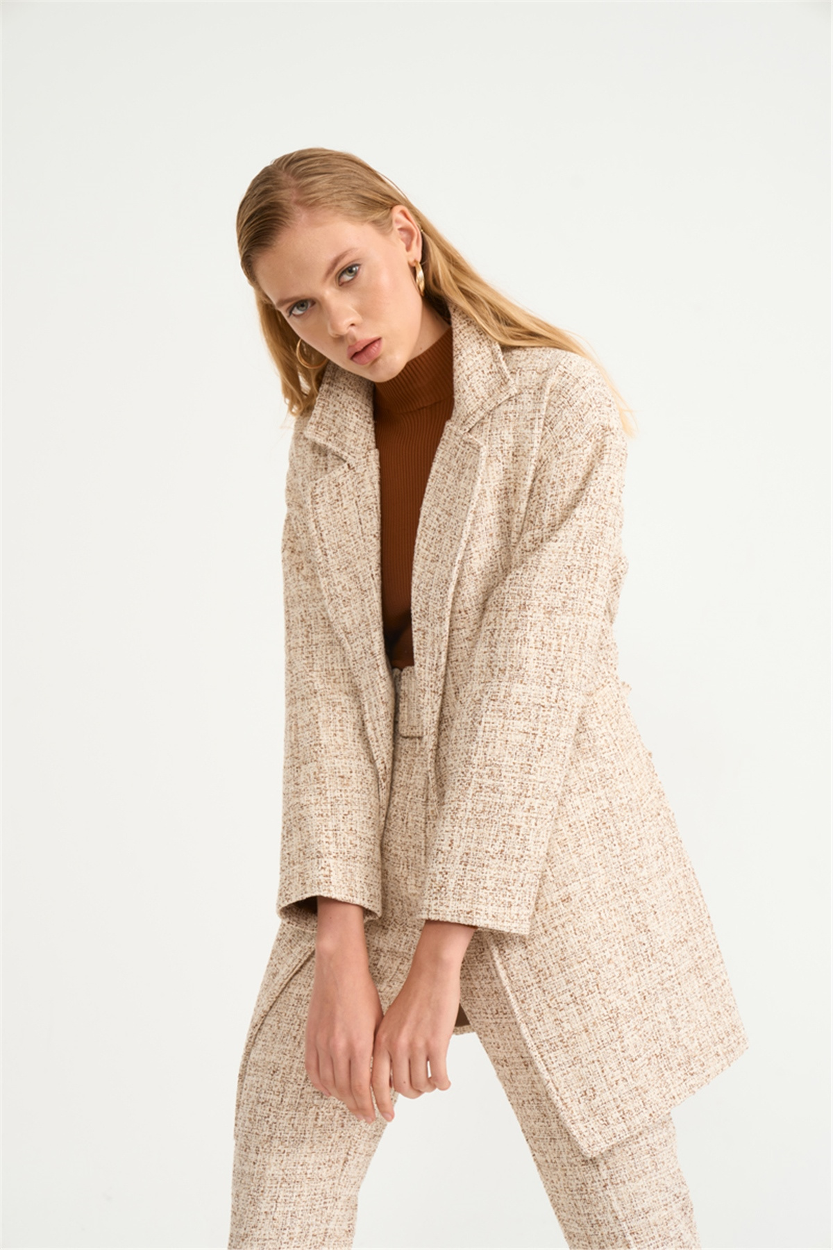 Yüksek bel kemerli pantolon - KAHVE