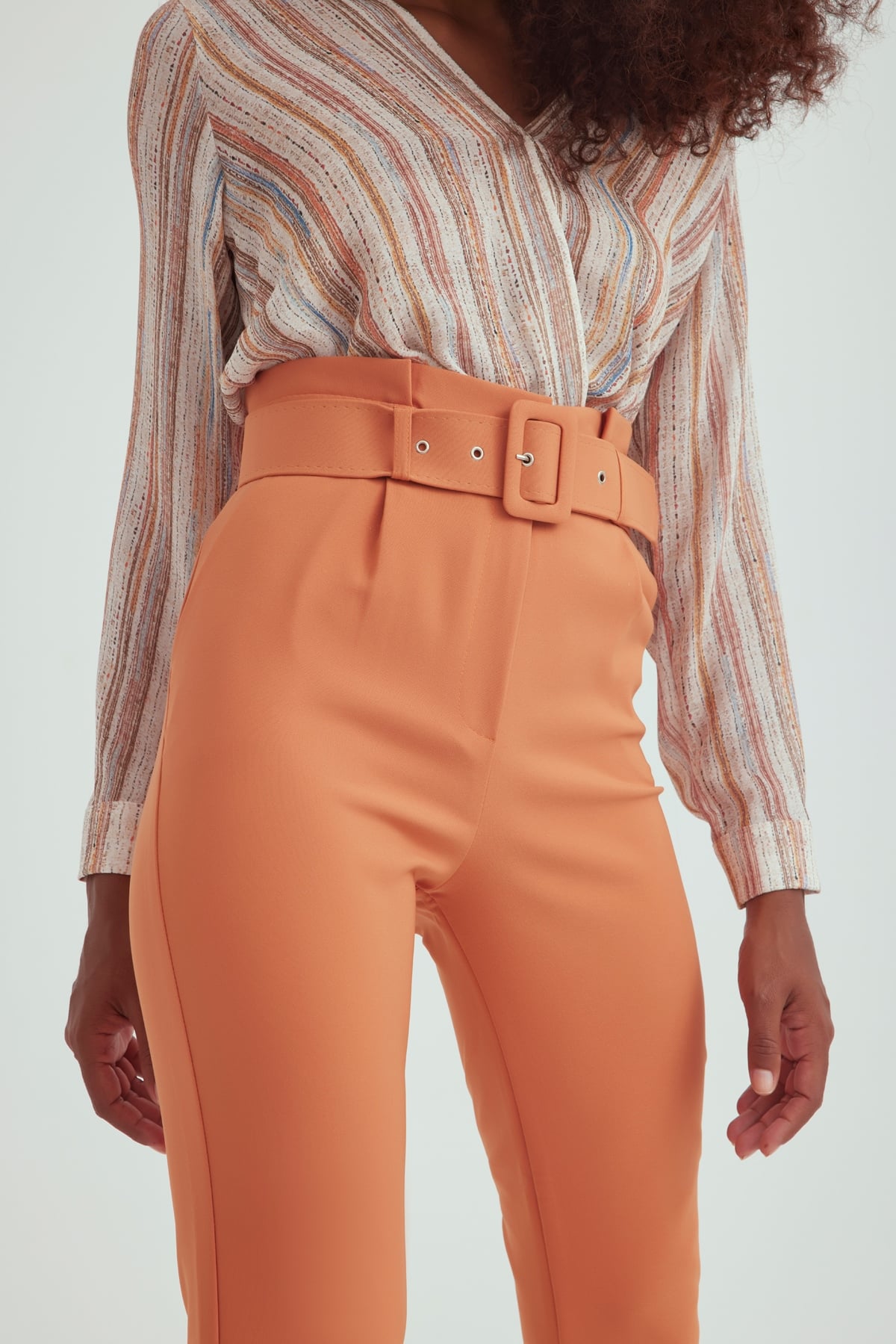 Belt Detail High Waist Pant - CARAMEL