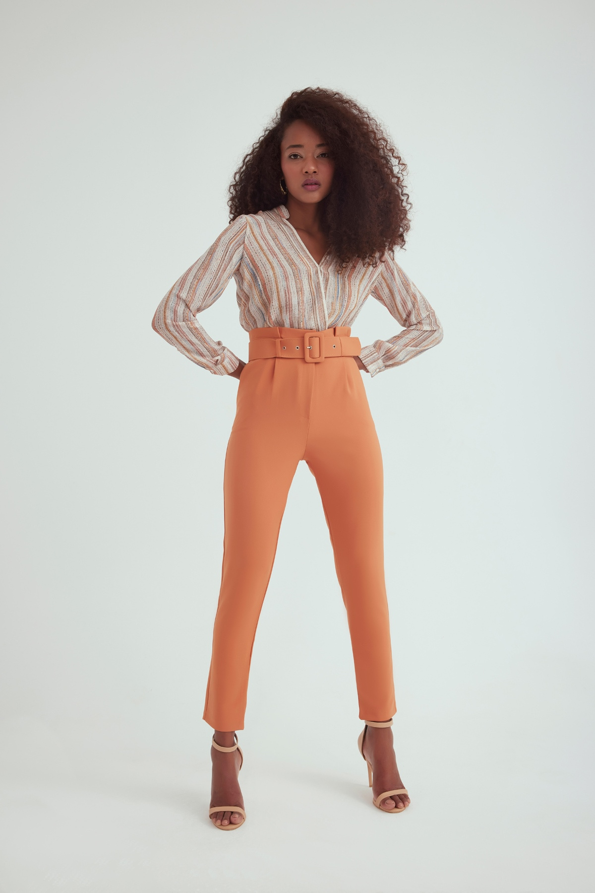 Belt Detail High Waist Pant - CARAMEL