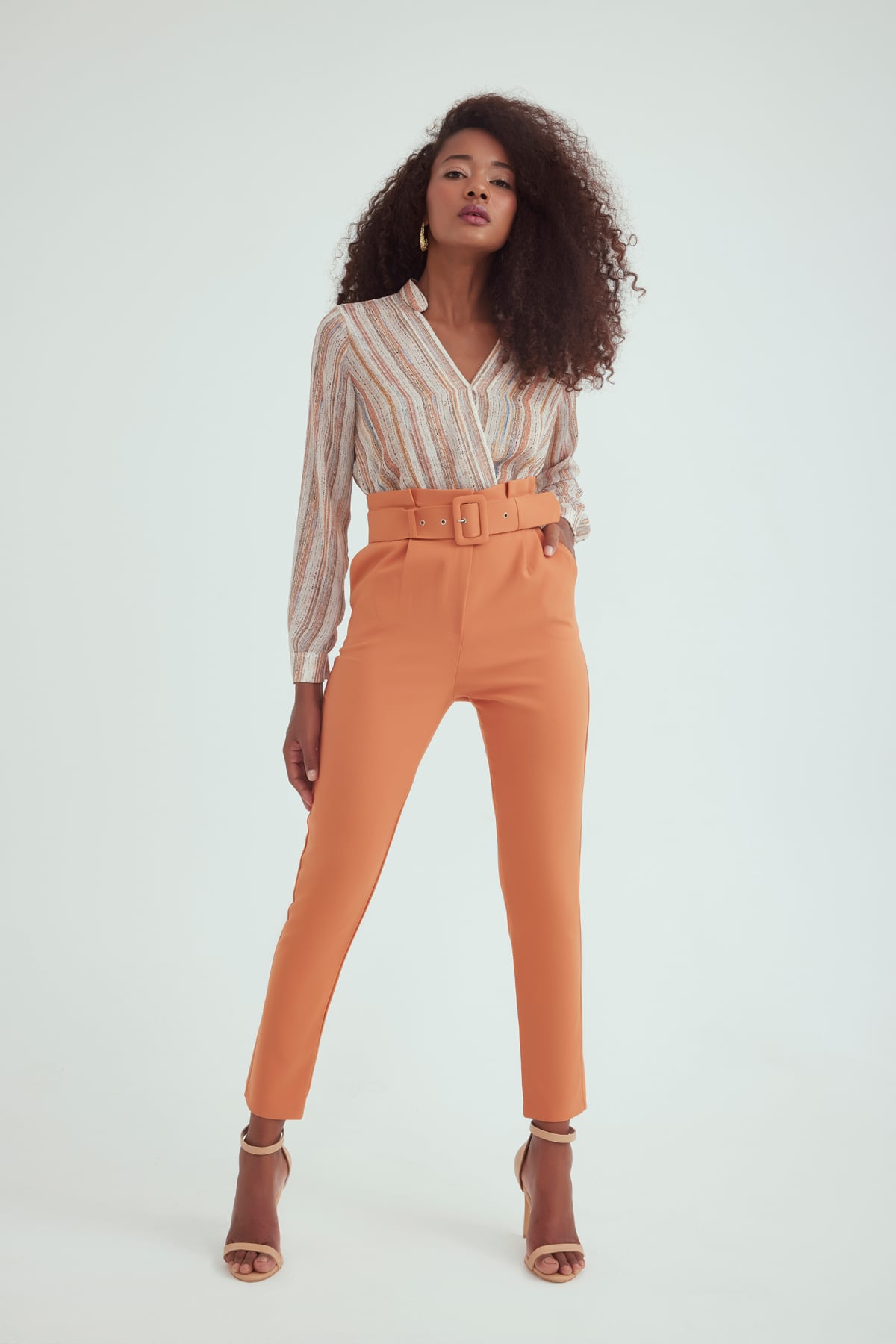 Belt Detail High Waist Pant - CARAMEL