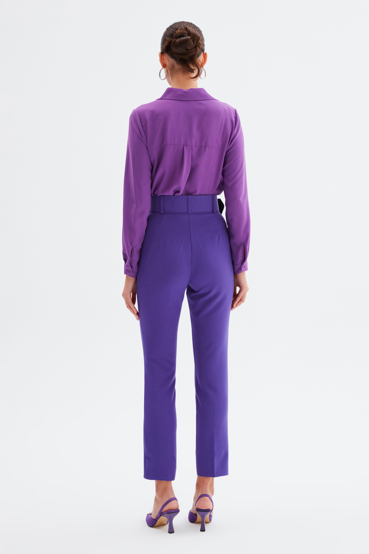 Yüksek Bel Kemerli Pantolon - MOR
