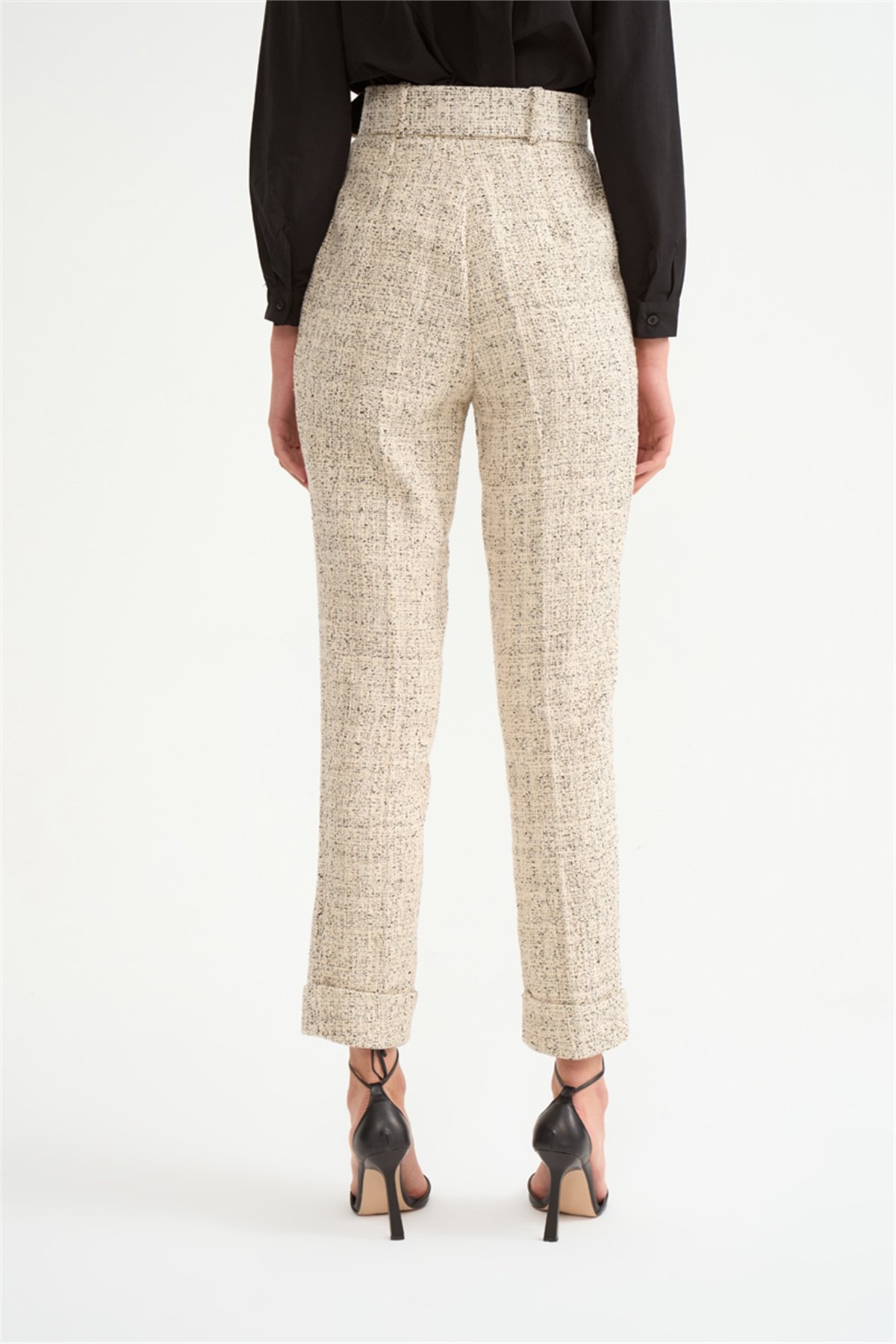 Yüksek bel kemerli pantolon - SİYAH