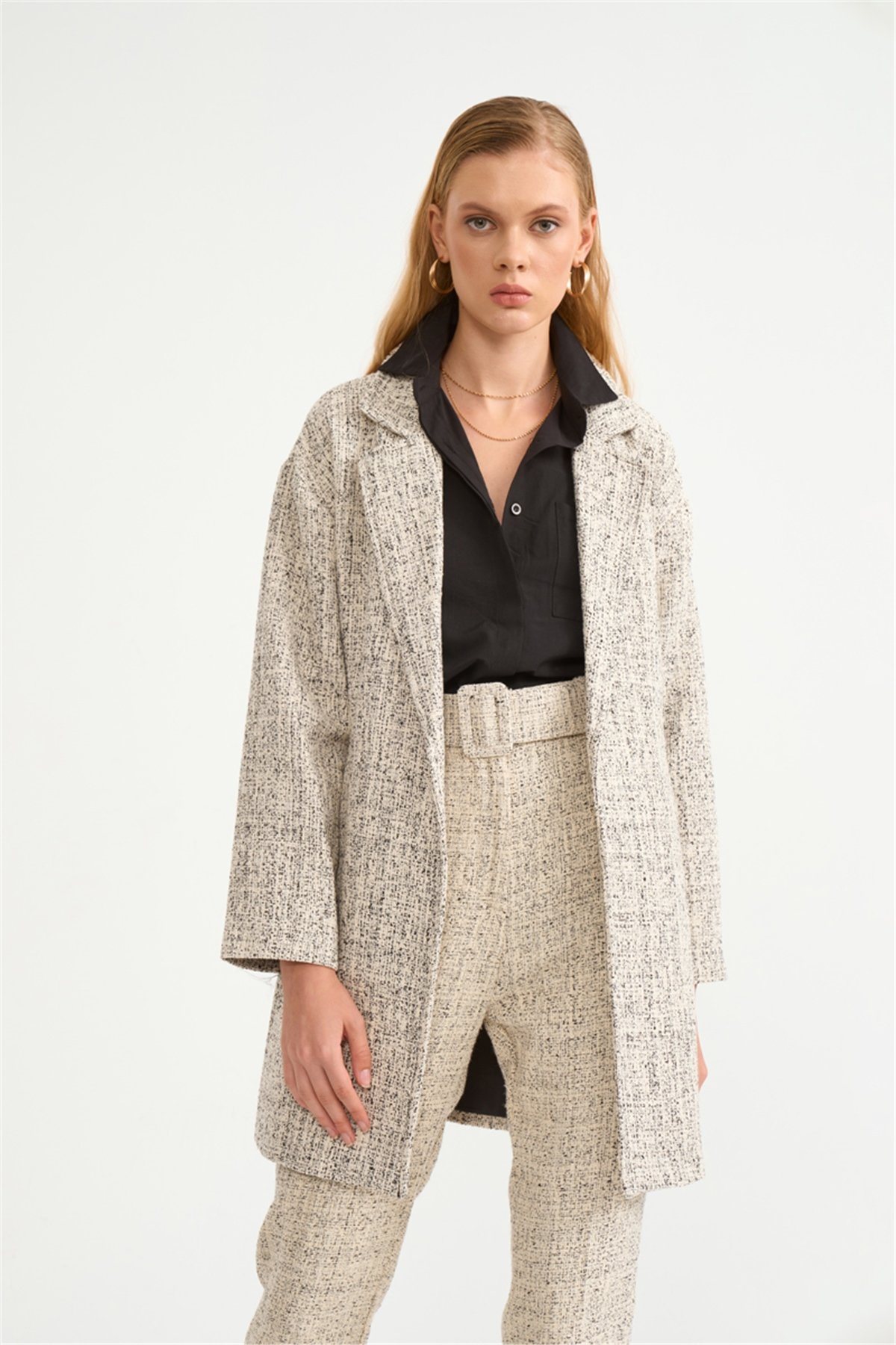 Yüksek bel kemerli pantolon - SİYAH