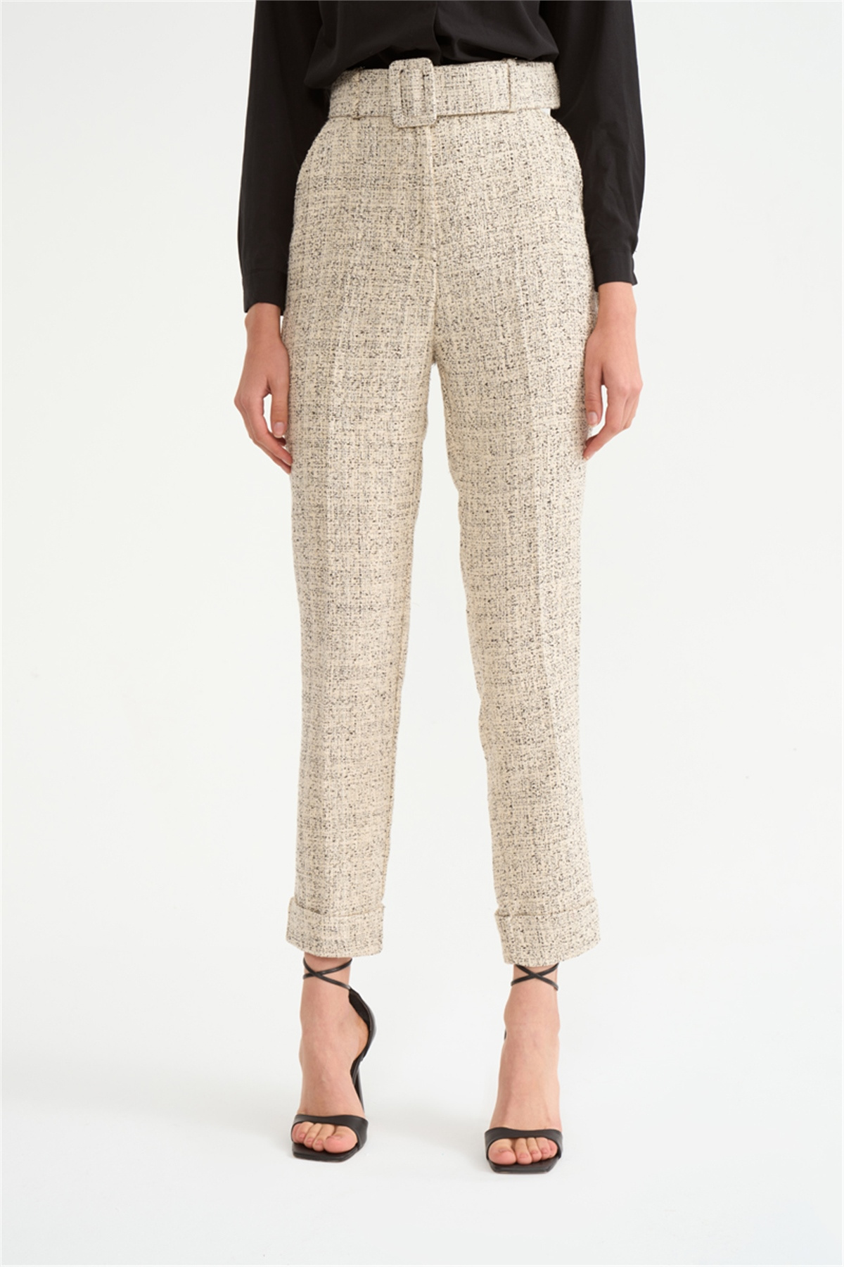 Yüksek bel kemerli pantolon - SİYAH