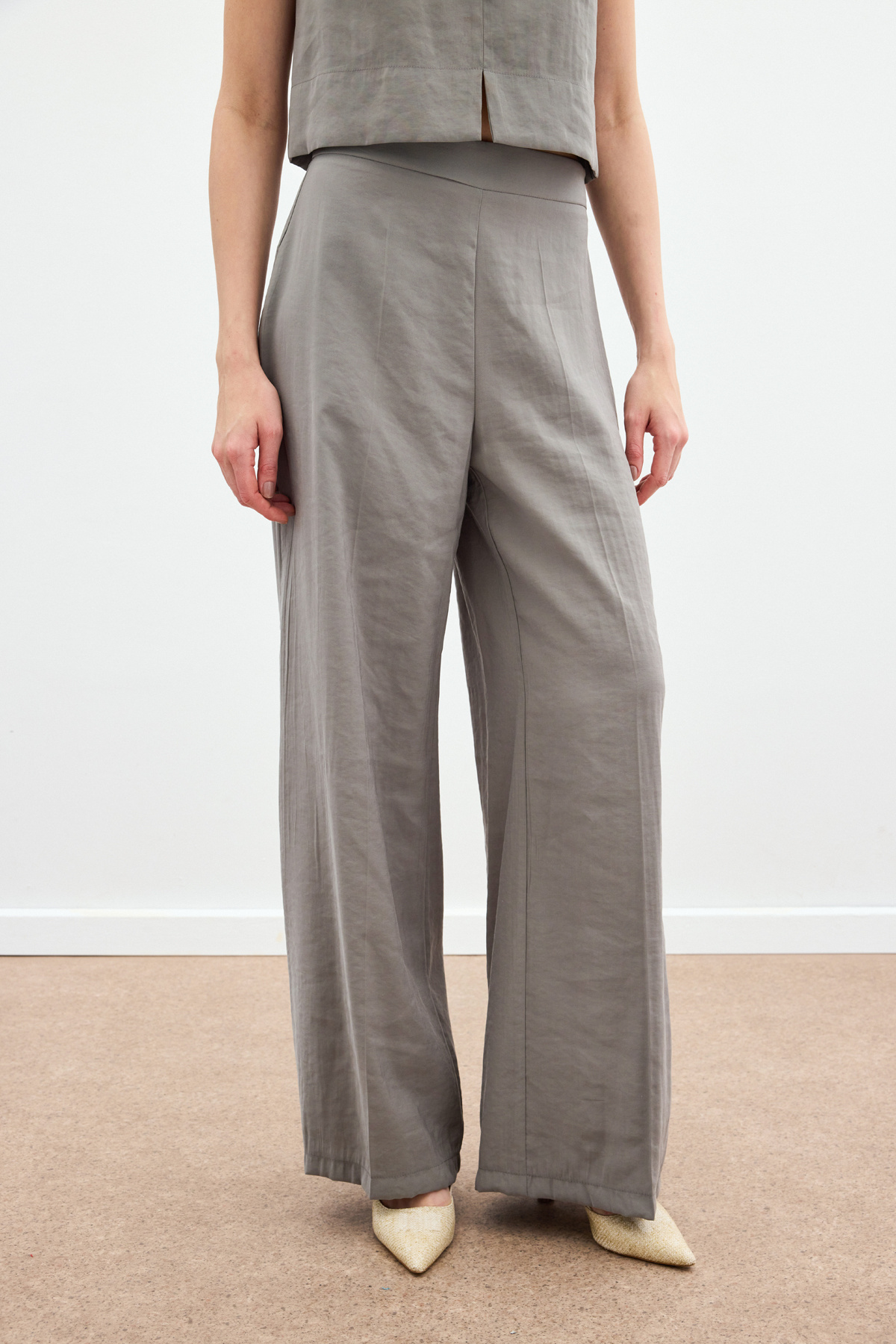 Yüksek Bel Keten Pantolon - Haki