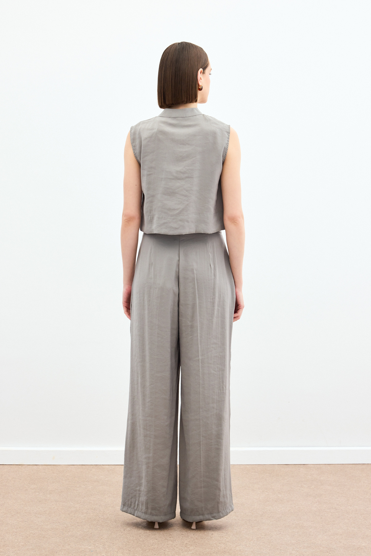 Yüksek Bel Keten Pantolon - Haki